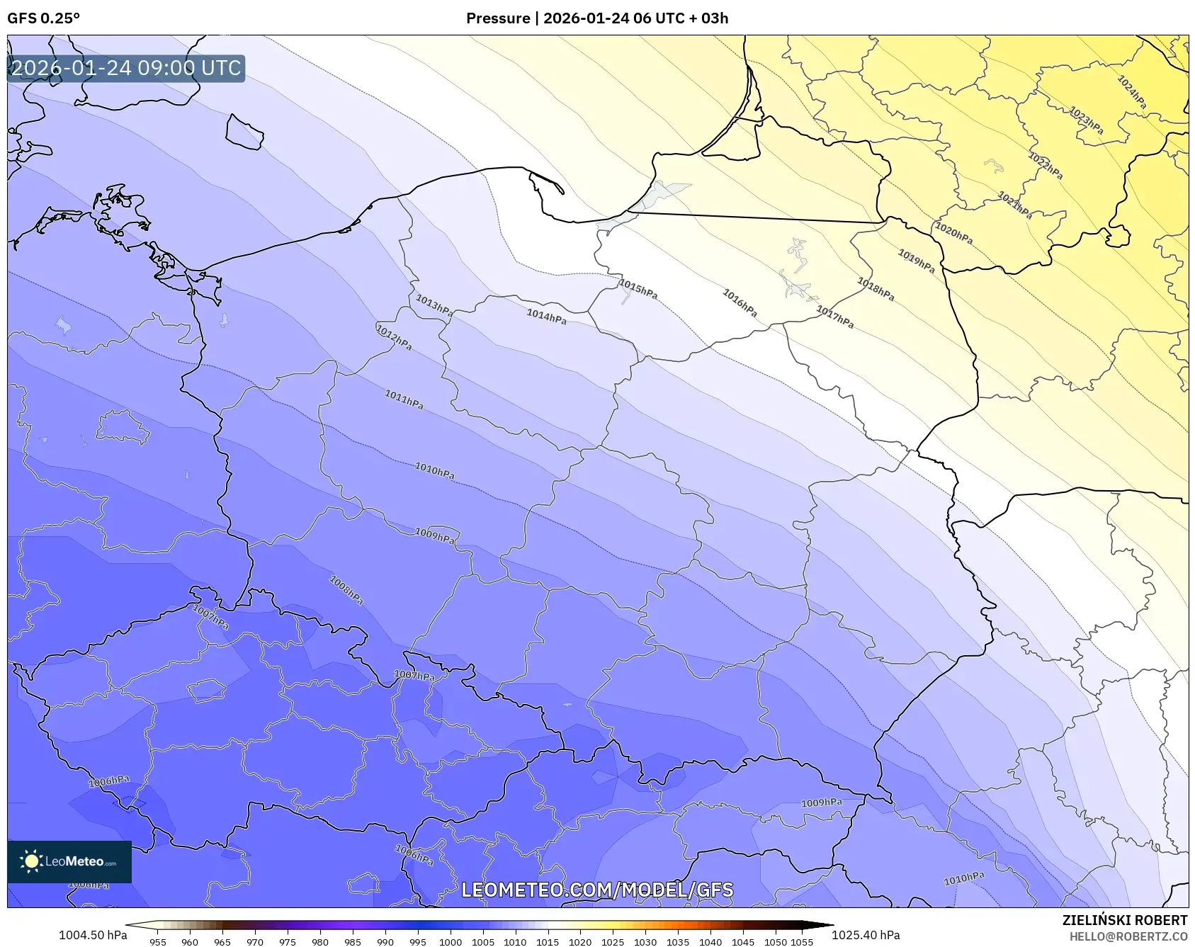 GFS model - Poland, Pressure