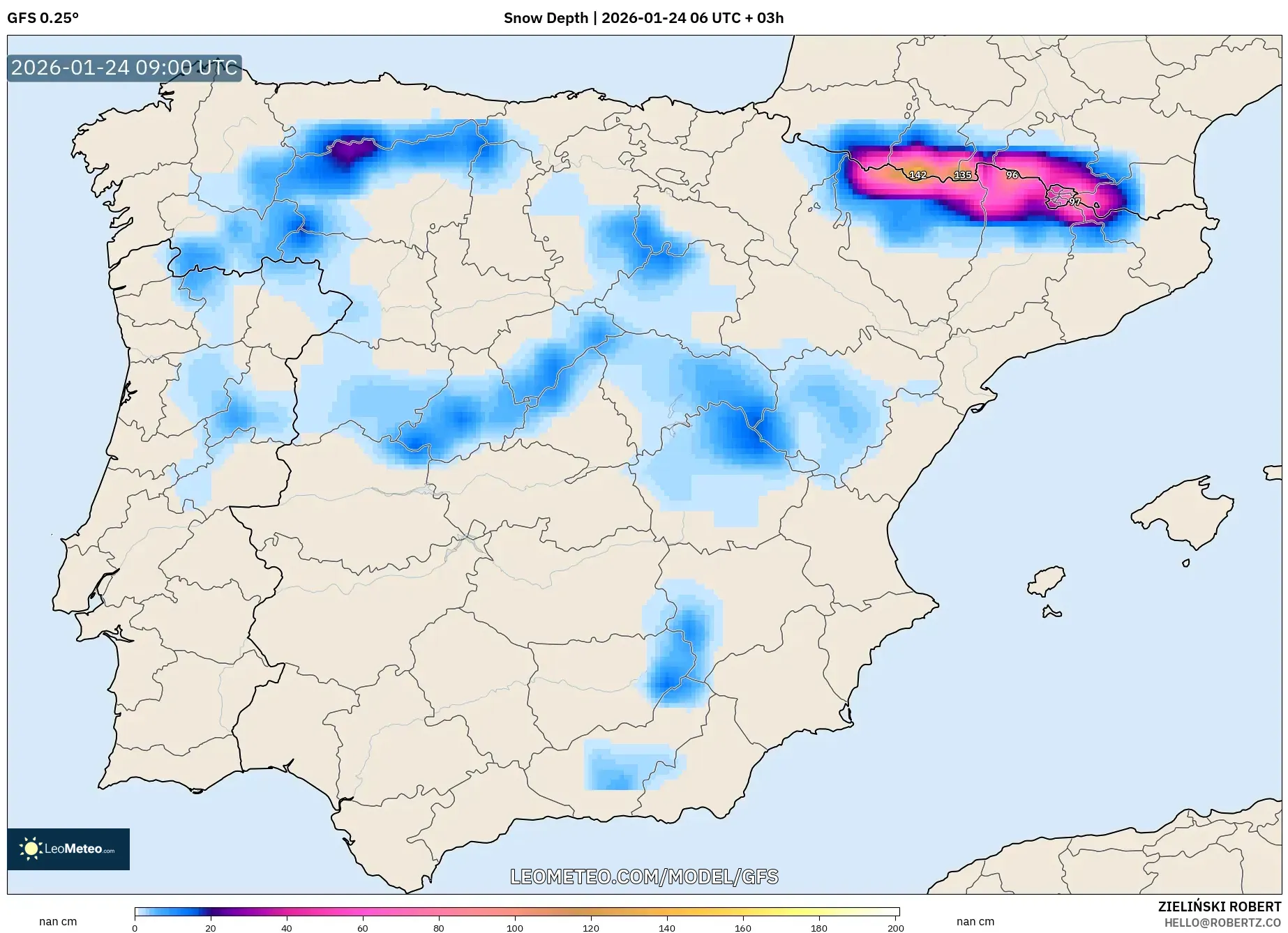GFS model - Spain, Snow Depth