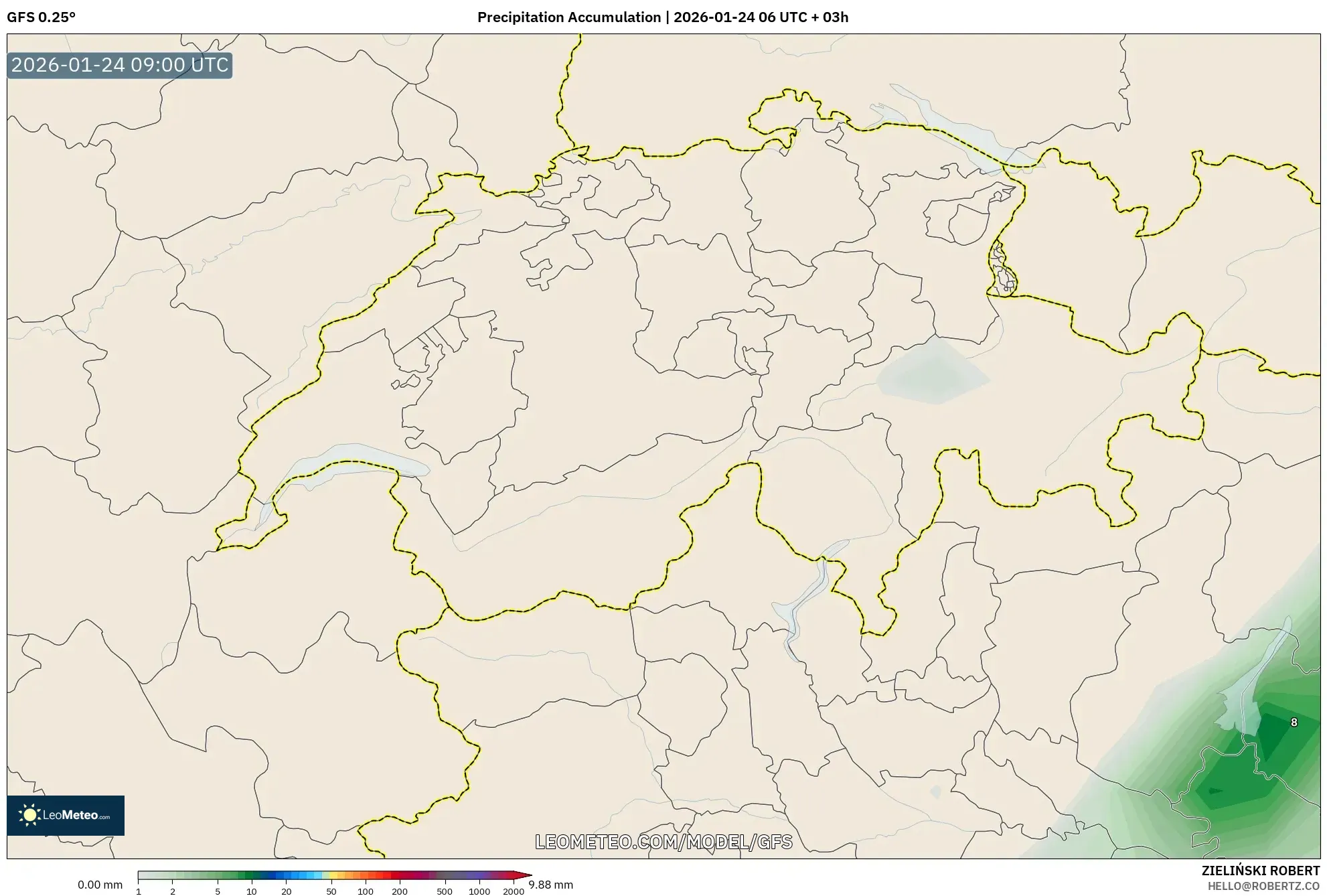 GFS model - Switzerland, Precipitation Accumulation