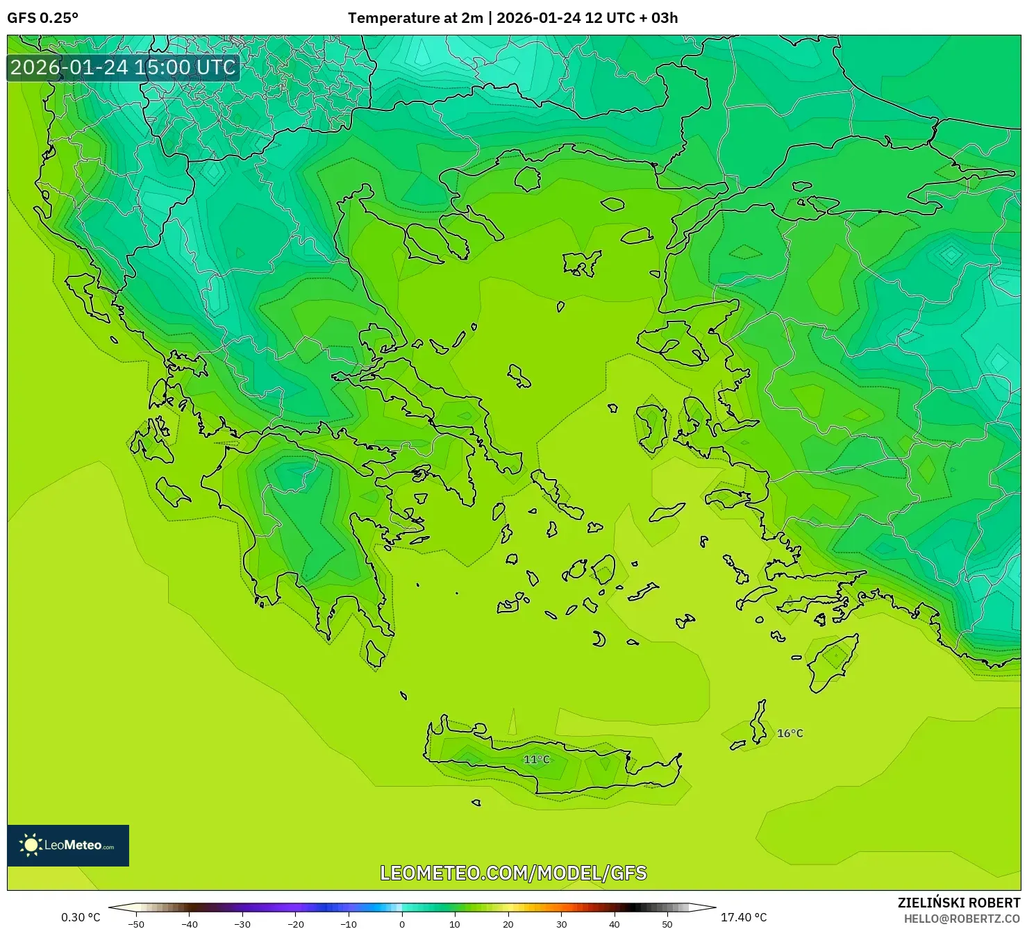 GFS model - Greece, Temperature at 2m