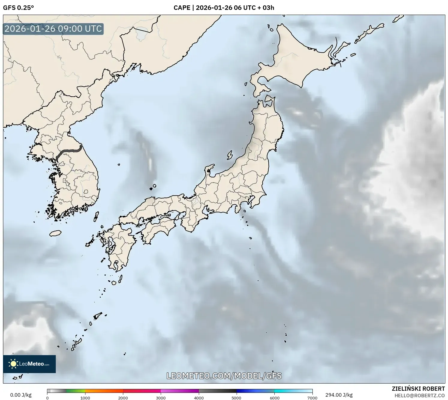 GFS model - Japan, CAPE