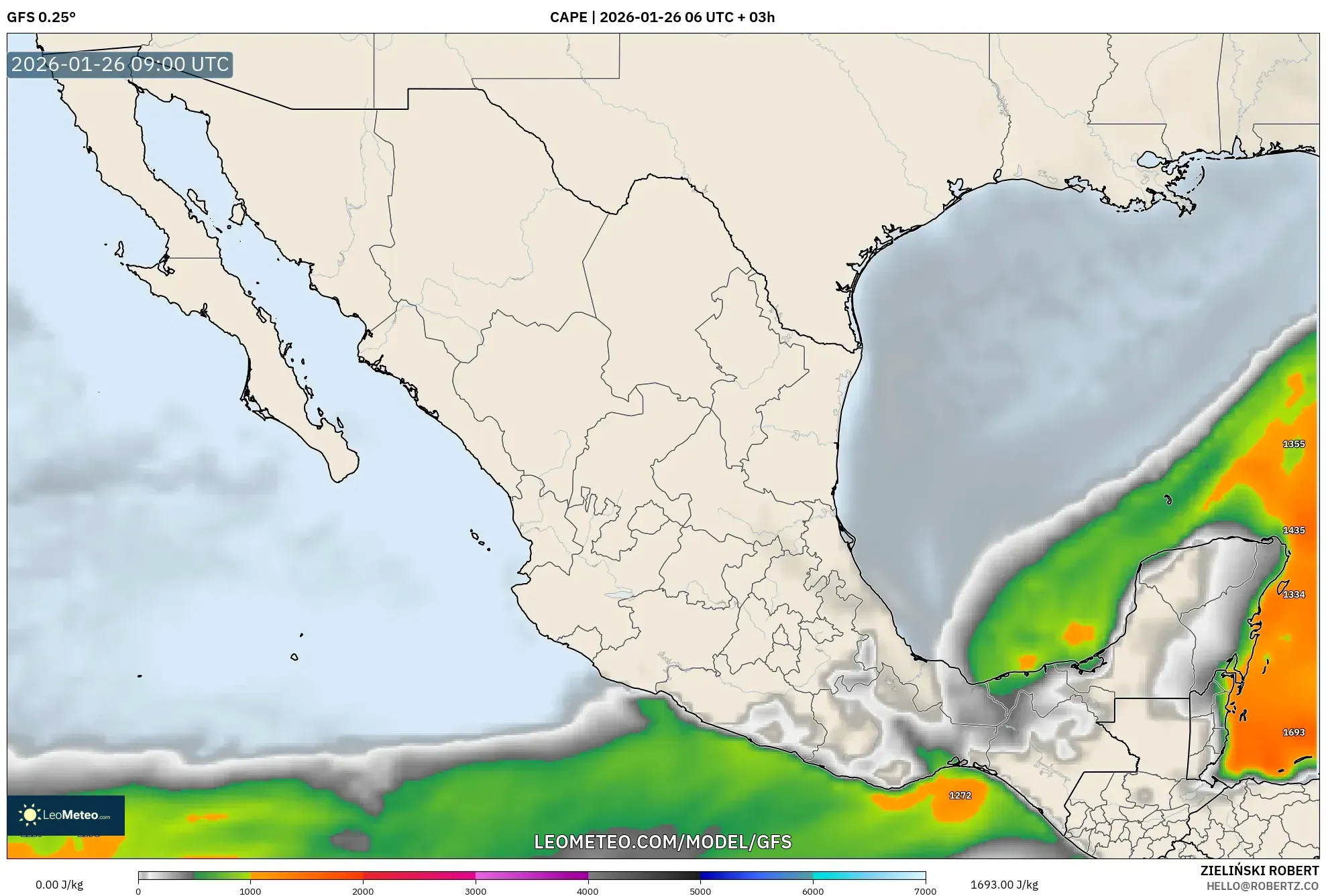 GFS model - Mexico, CAPE