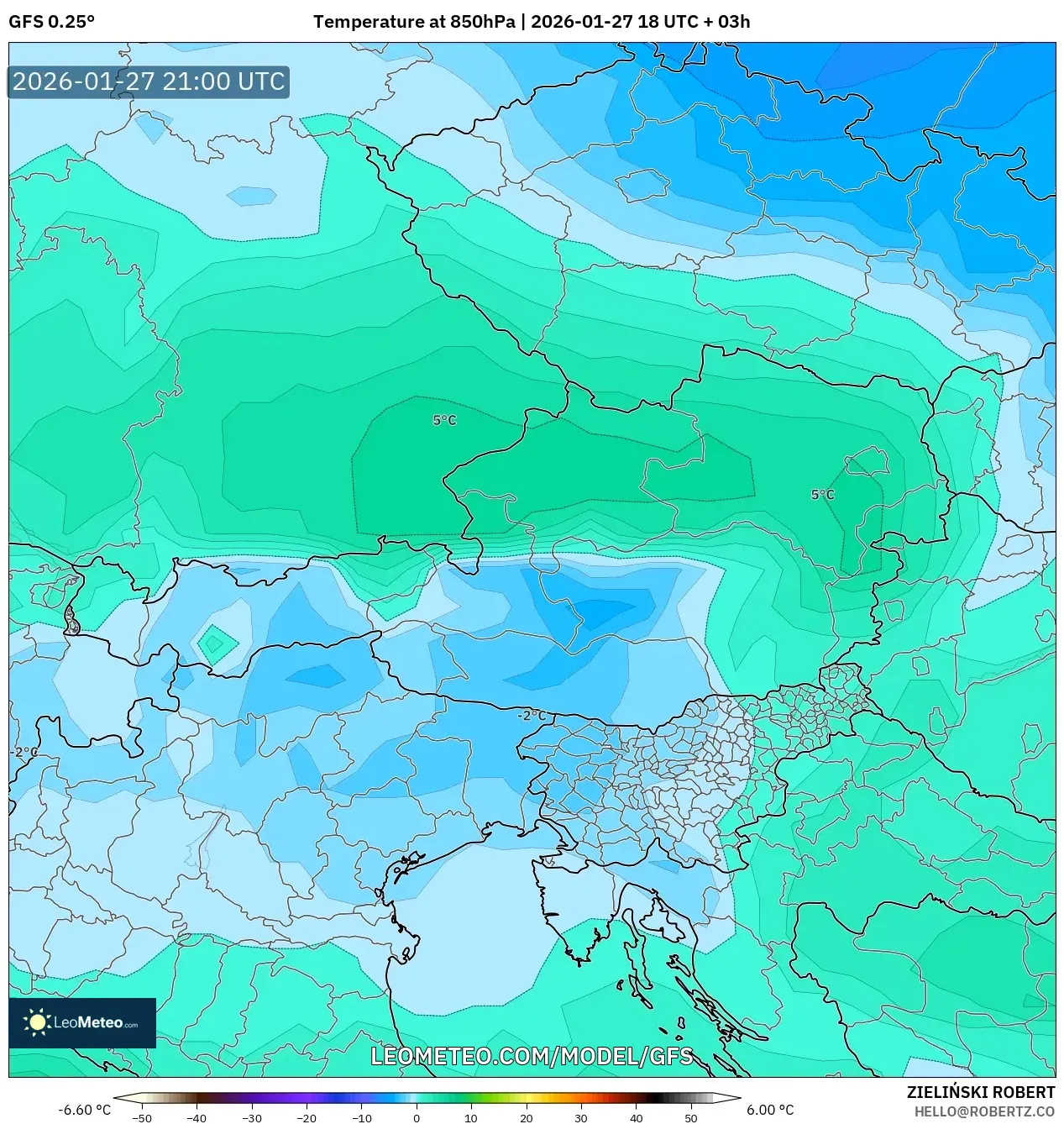 GFS model - Austria, Temperature at 850hPa