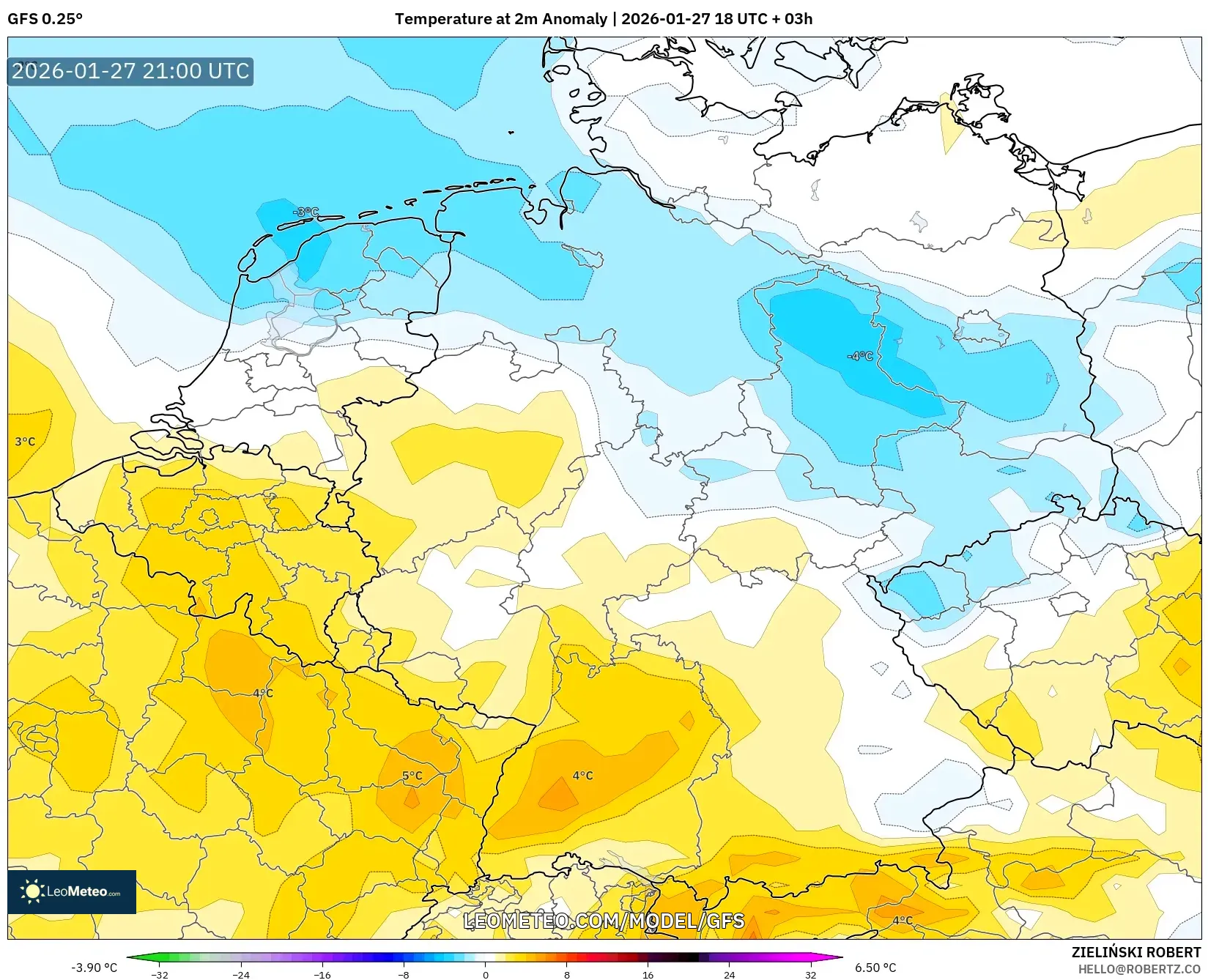 GFS model - Germany, Temperature at 2m Anomaly