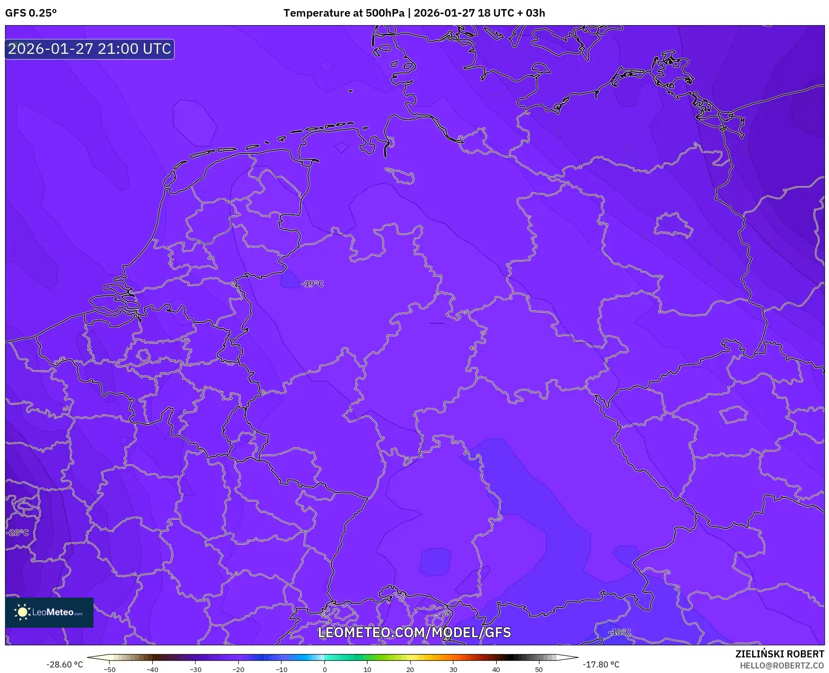 GFS model - Germany, Temperature at 500hPa
