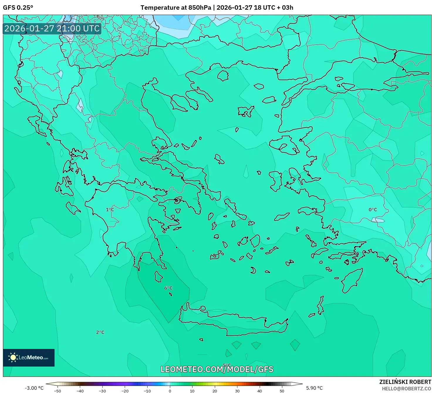 GFS model - Greece, Temperature at 850hPa