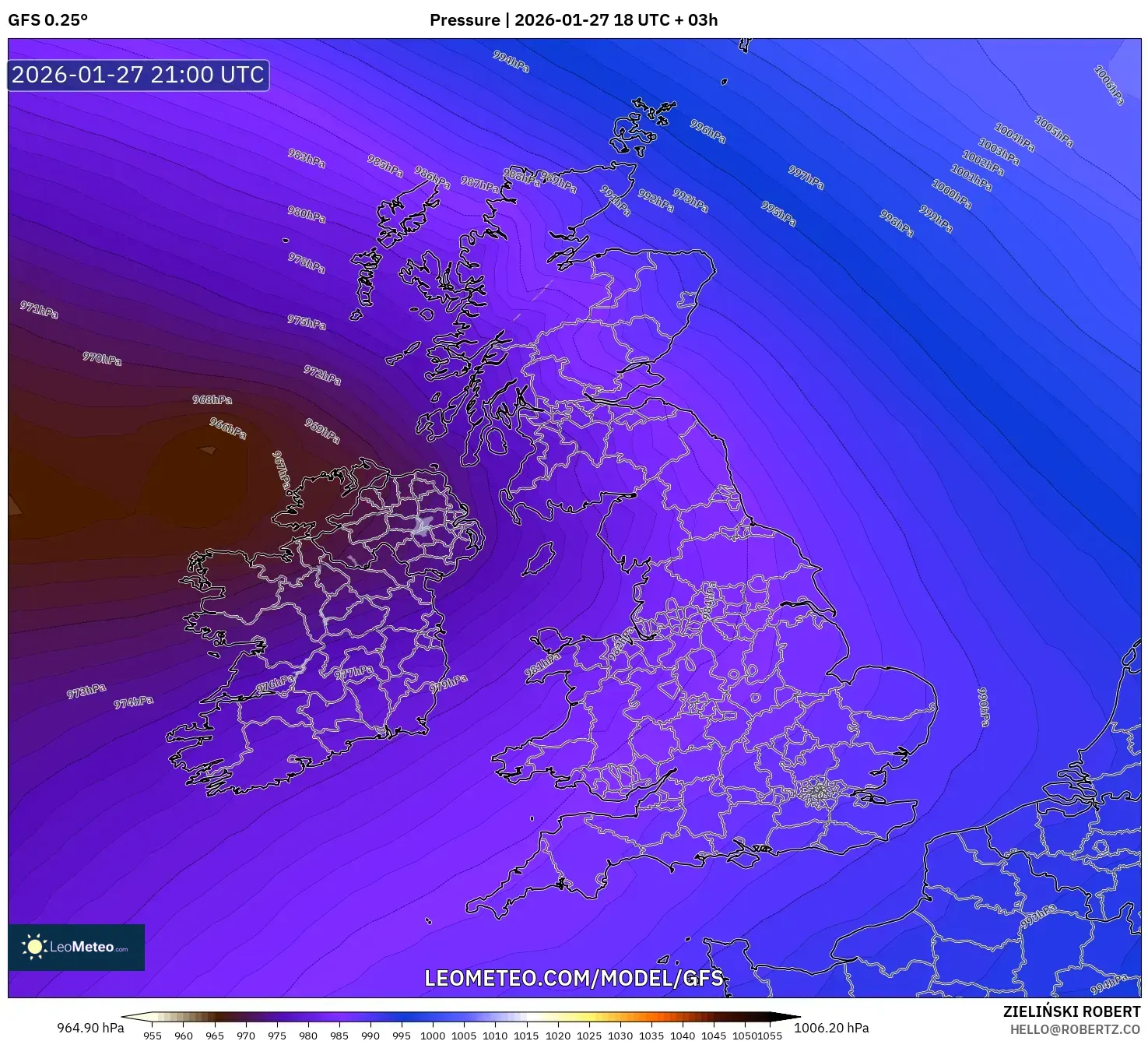 GFS model - United Kingdom, Pressure