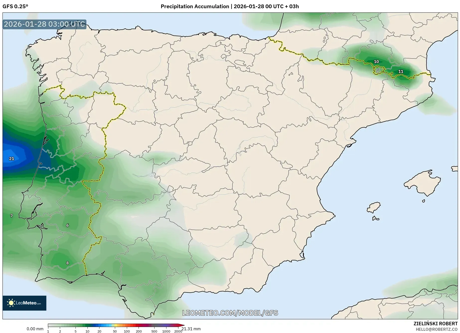 GFS model - Spain, Precipitation Accumulation