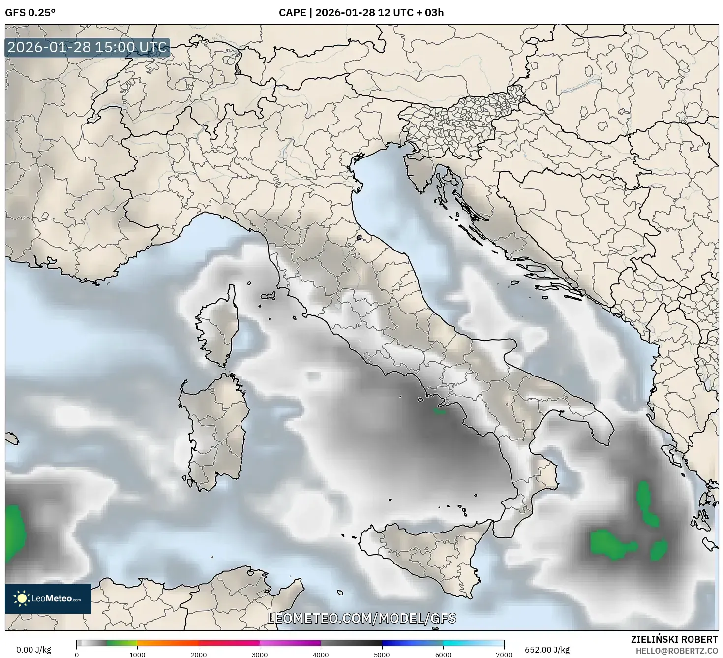 GFS model - Italy, CAPE