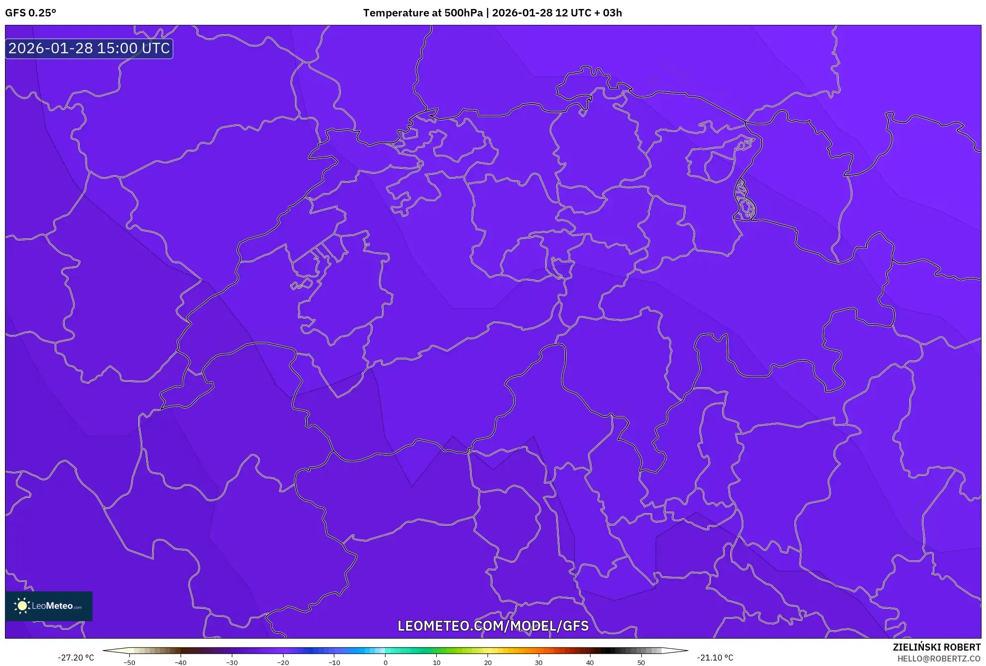GFS model - Switzerland, Temperature at 500hPa