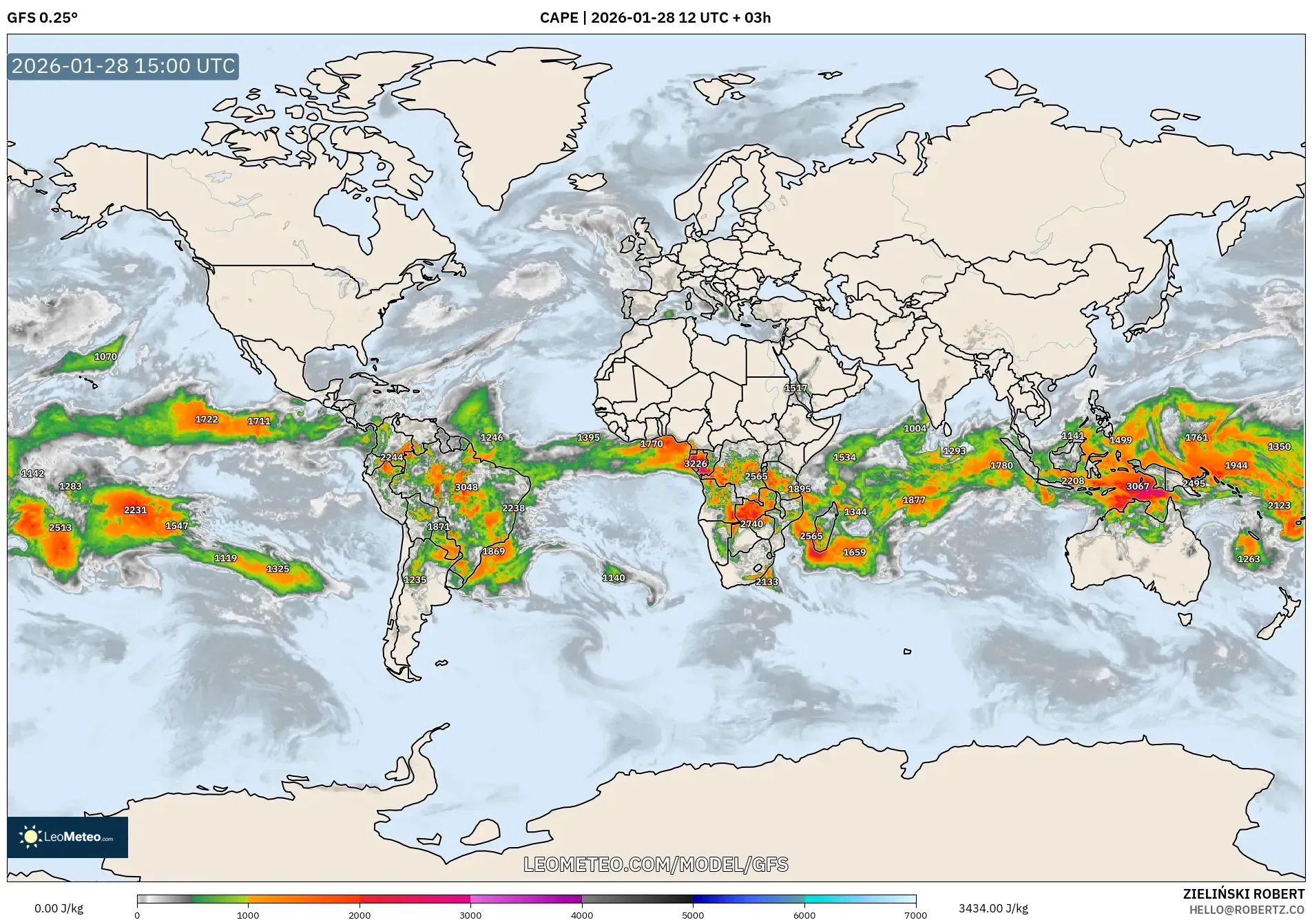 GFS model - World, CAPE