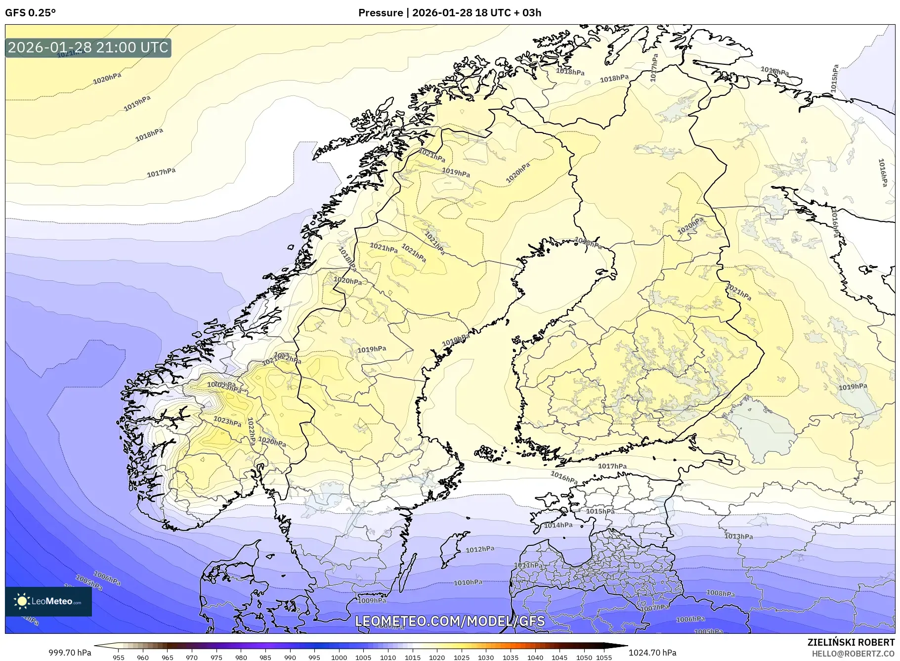 GFS model - Scandinavia, Pressure