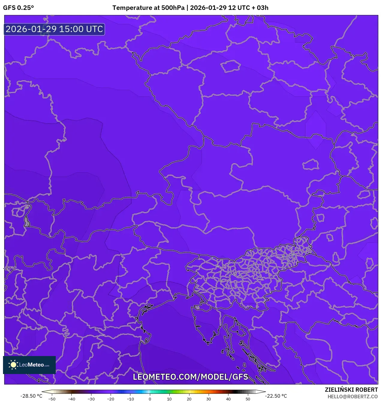 GFS model - Austria, Temperature at 500hPa