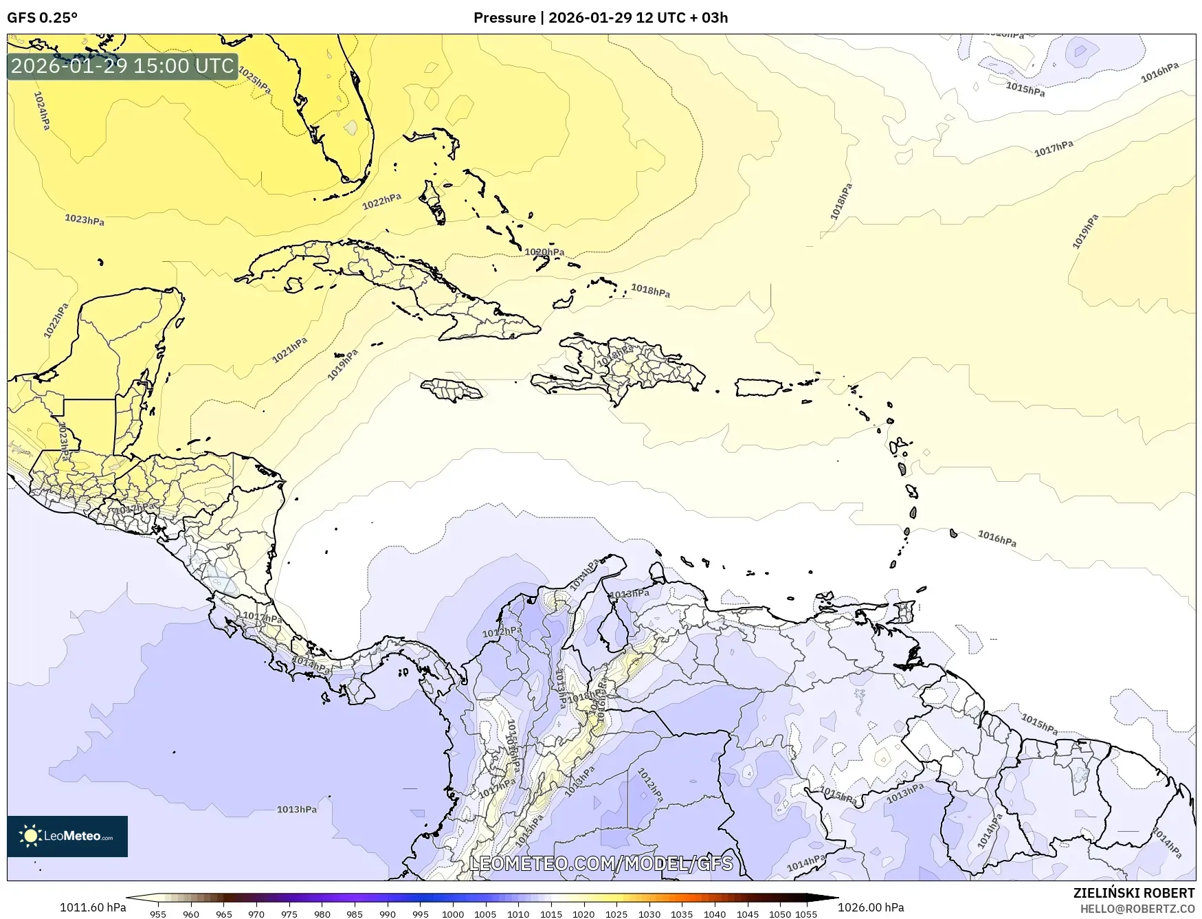 GFS model - Caribbean, Pressure