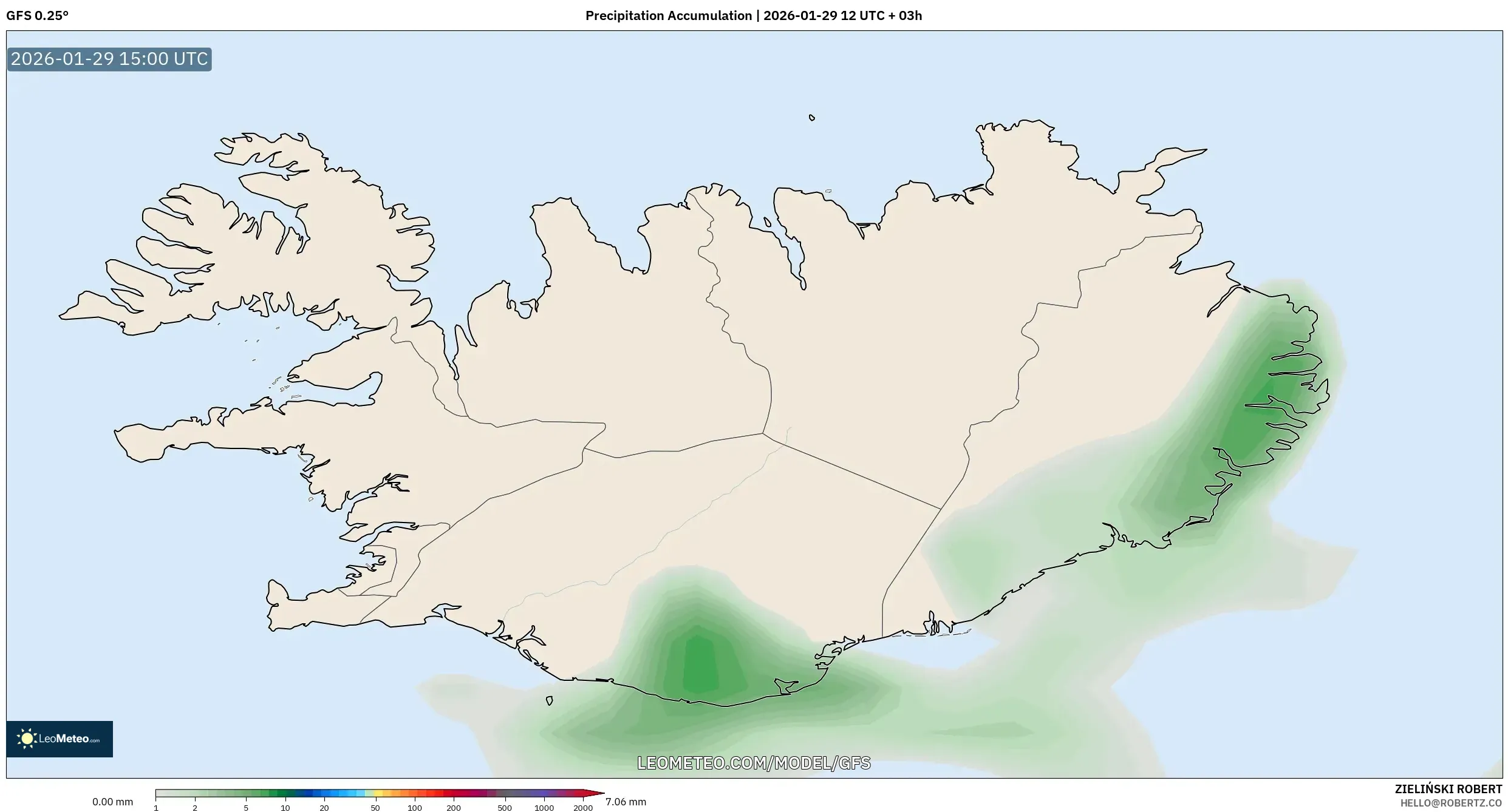 GFS model - Iceland, Precipitation Accumulation