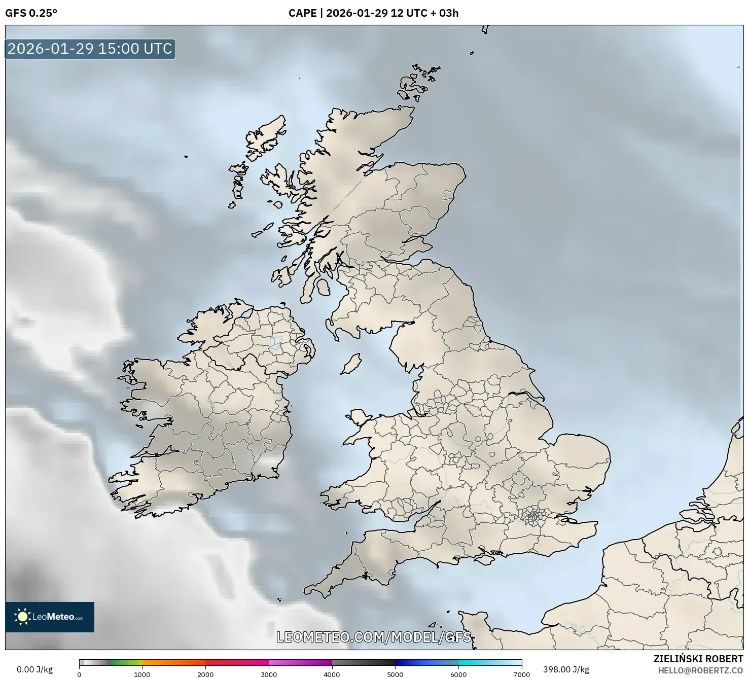GFS model - United Kingdom, CAPE