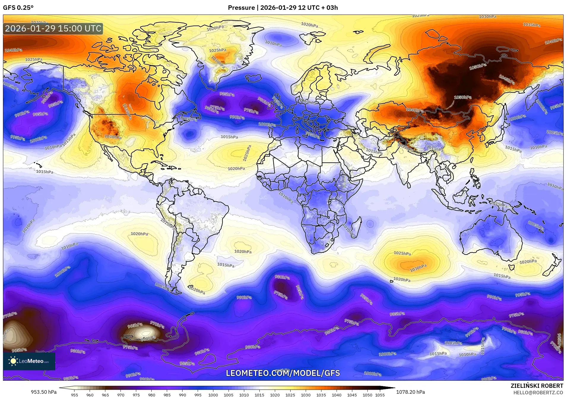 GFS model - World, Pressure