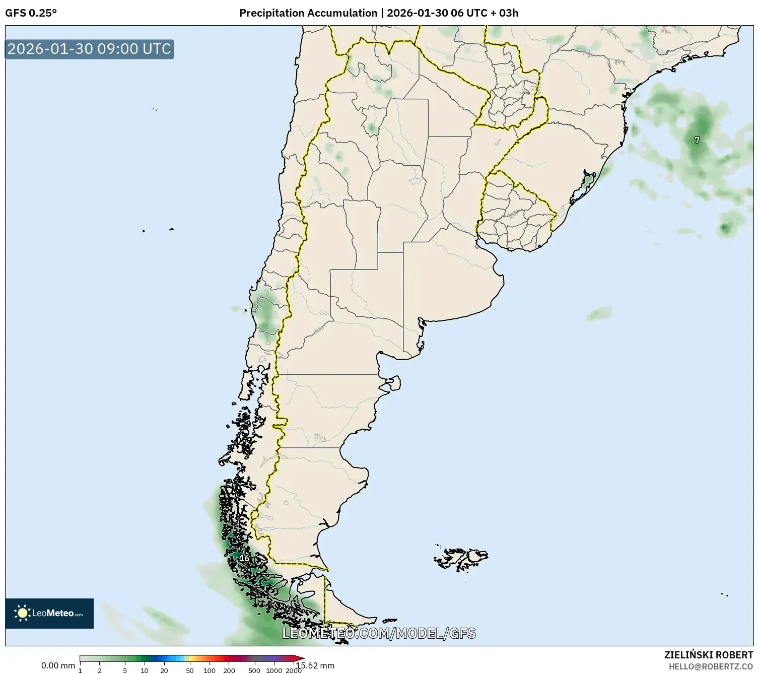 GFS model - Argentina, Precipitation Accumulation