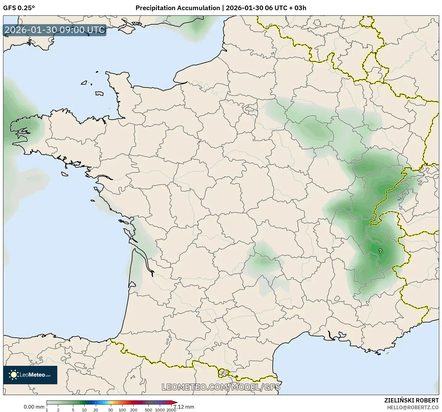GFS model - France, Precipitation Accumulation