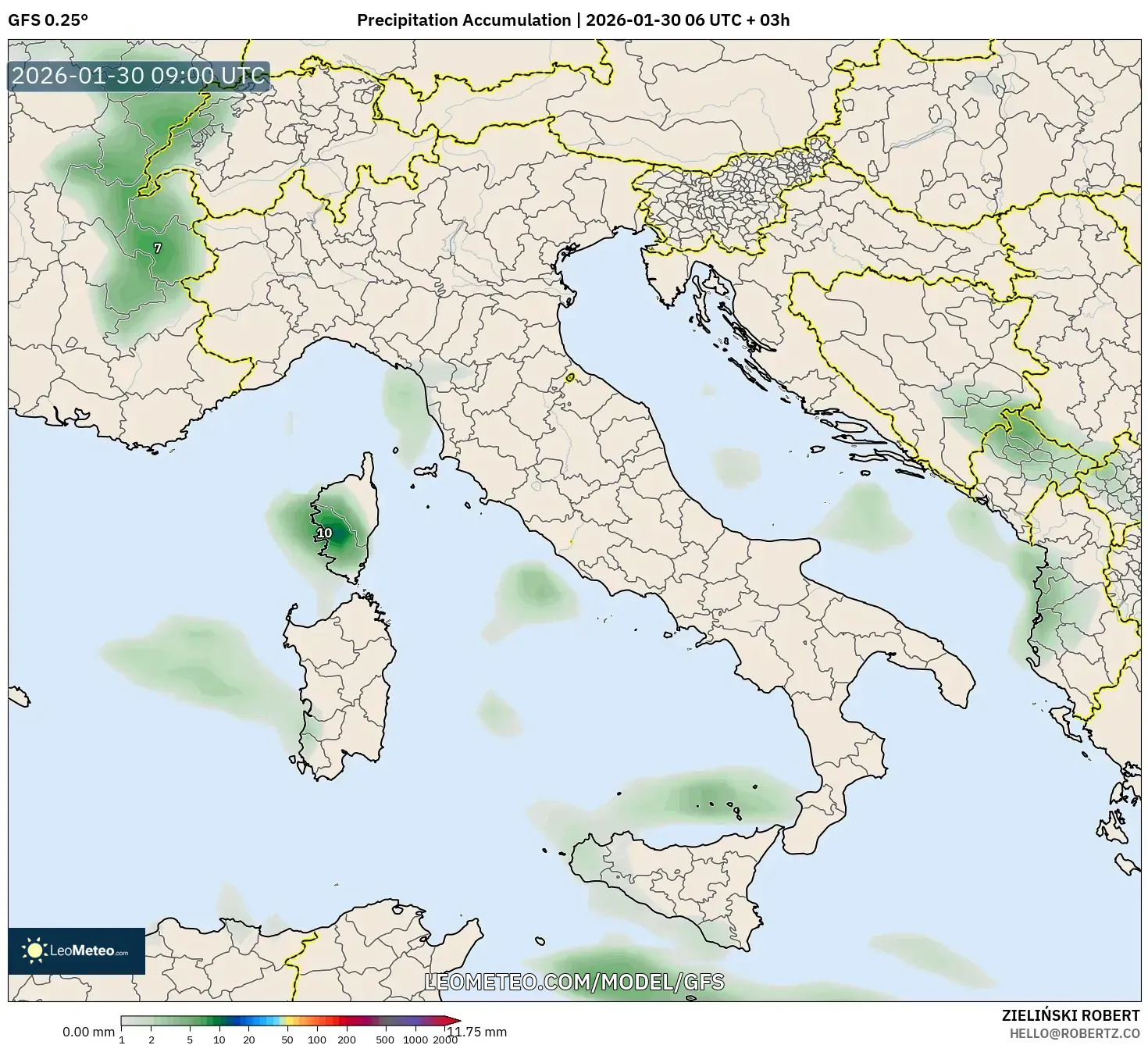 GFS model - Italy, Precipitation Accumulation