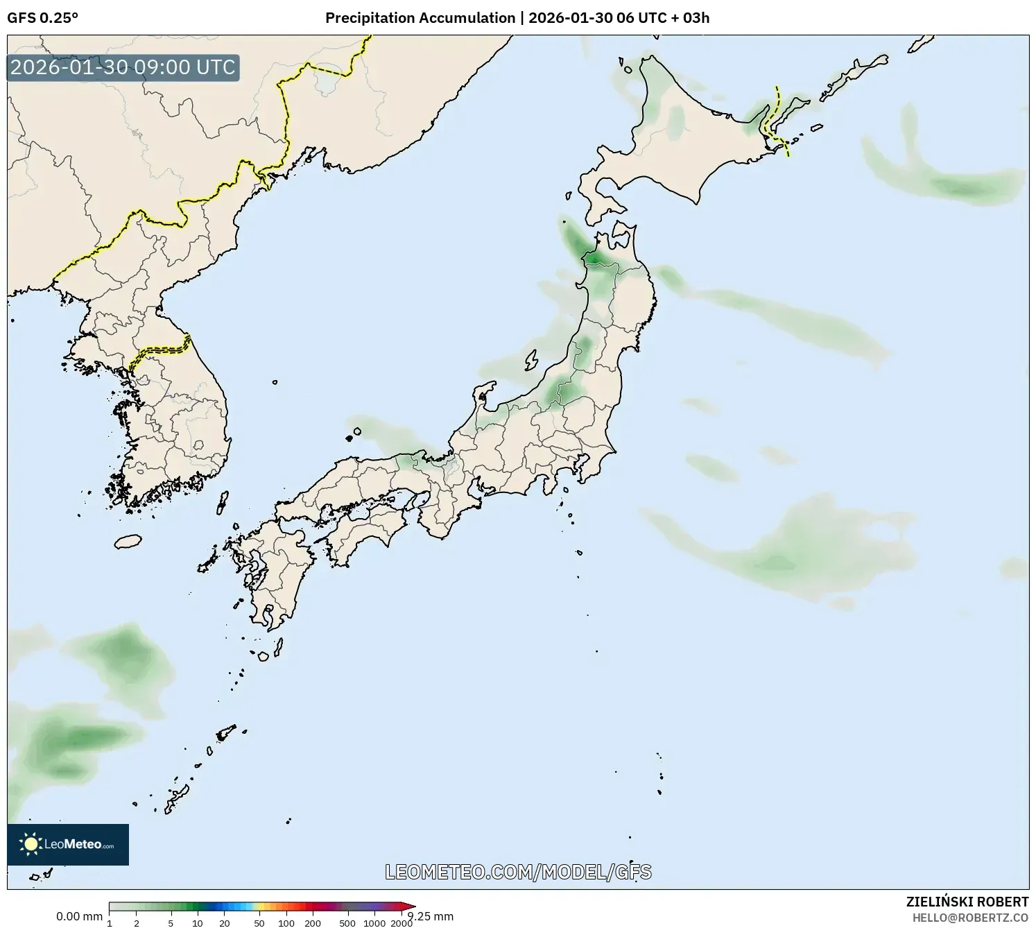 GFS model - Japan, Precipitation Accumulation