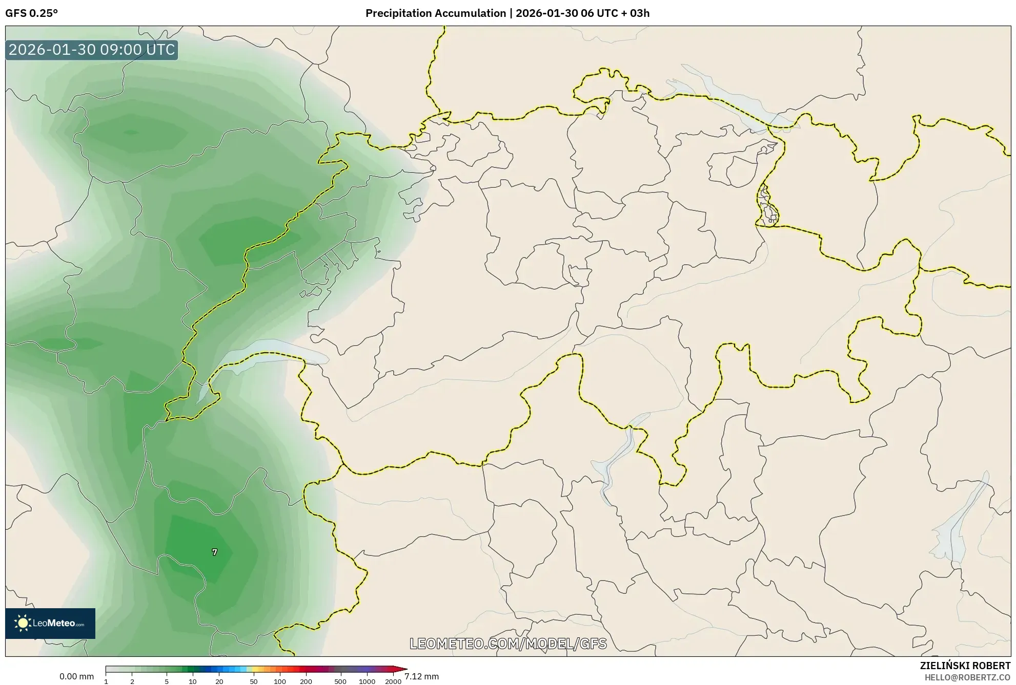 GFS model - Switzerland, Precipitation Accumulation