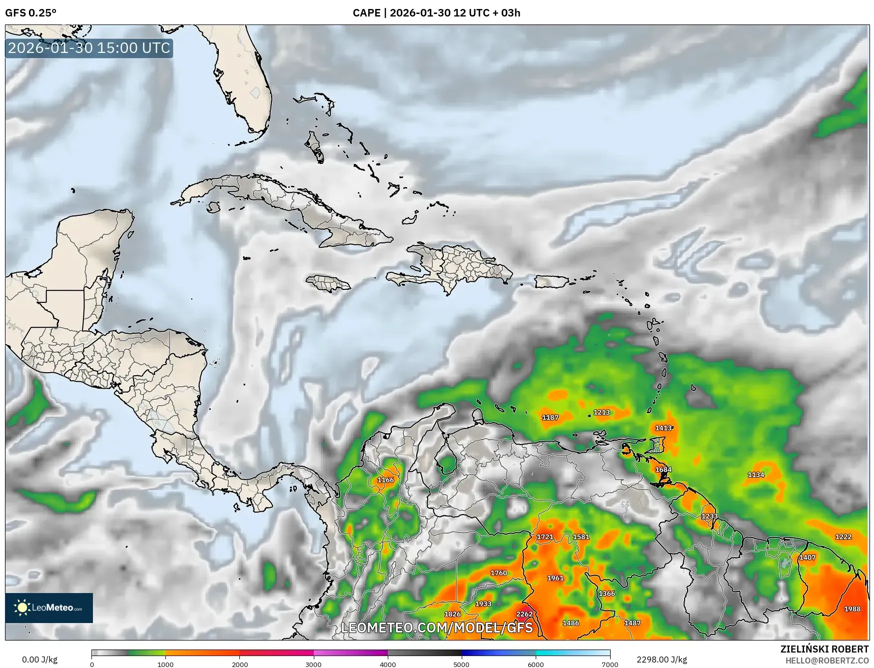GFS model - Caribbean, CAPE