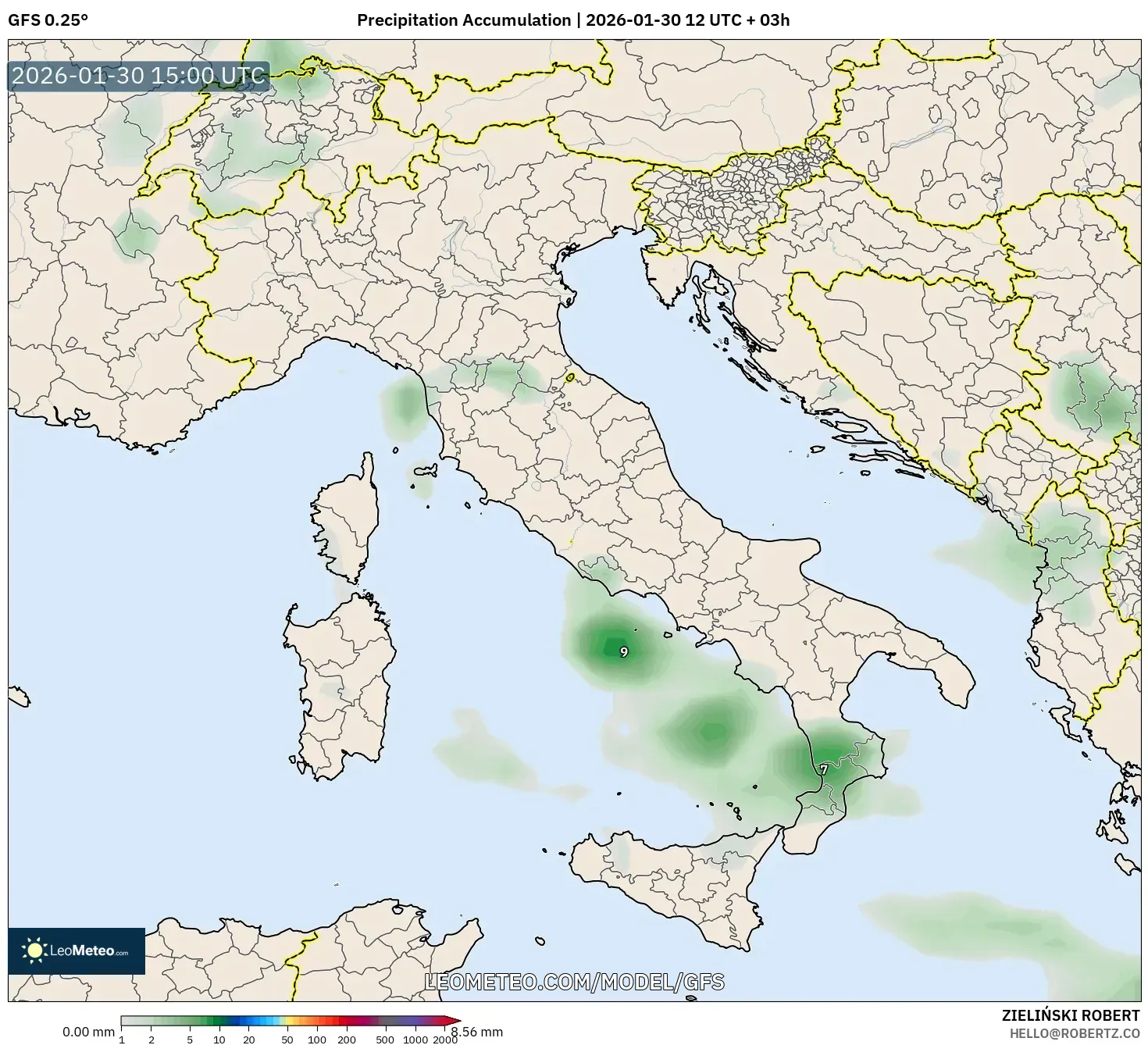 GFS model - Italy, Precipitation Accumulation