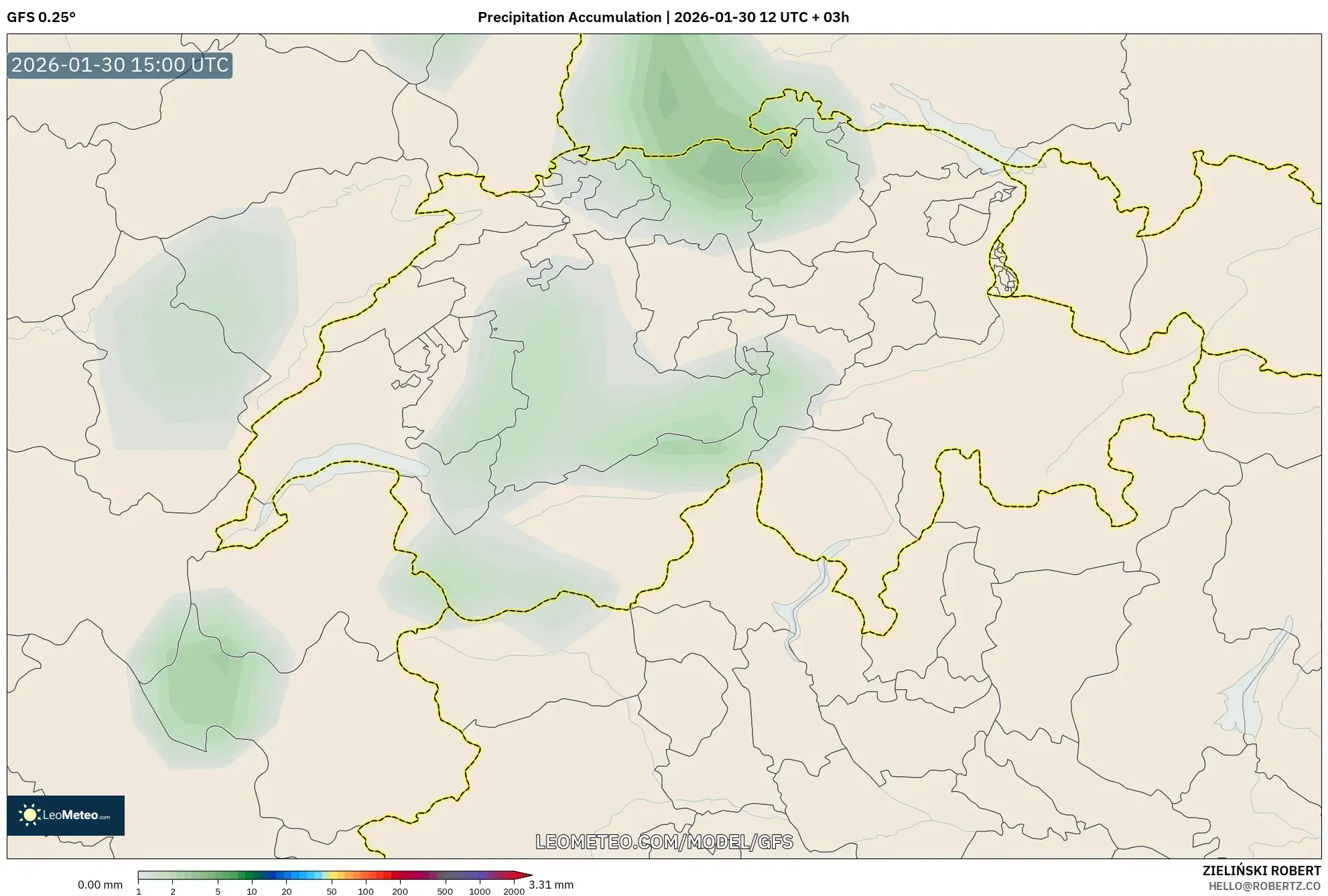 GFS model - Switzerland, Precipitation Accumulation