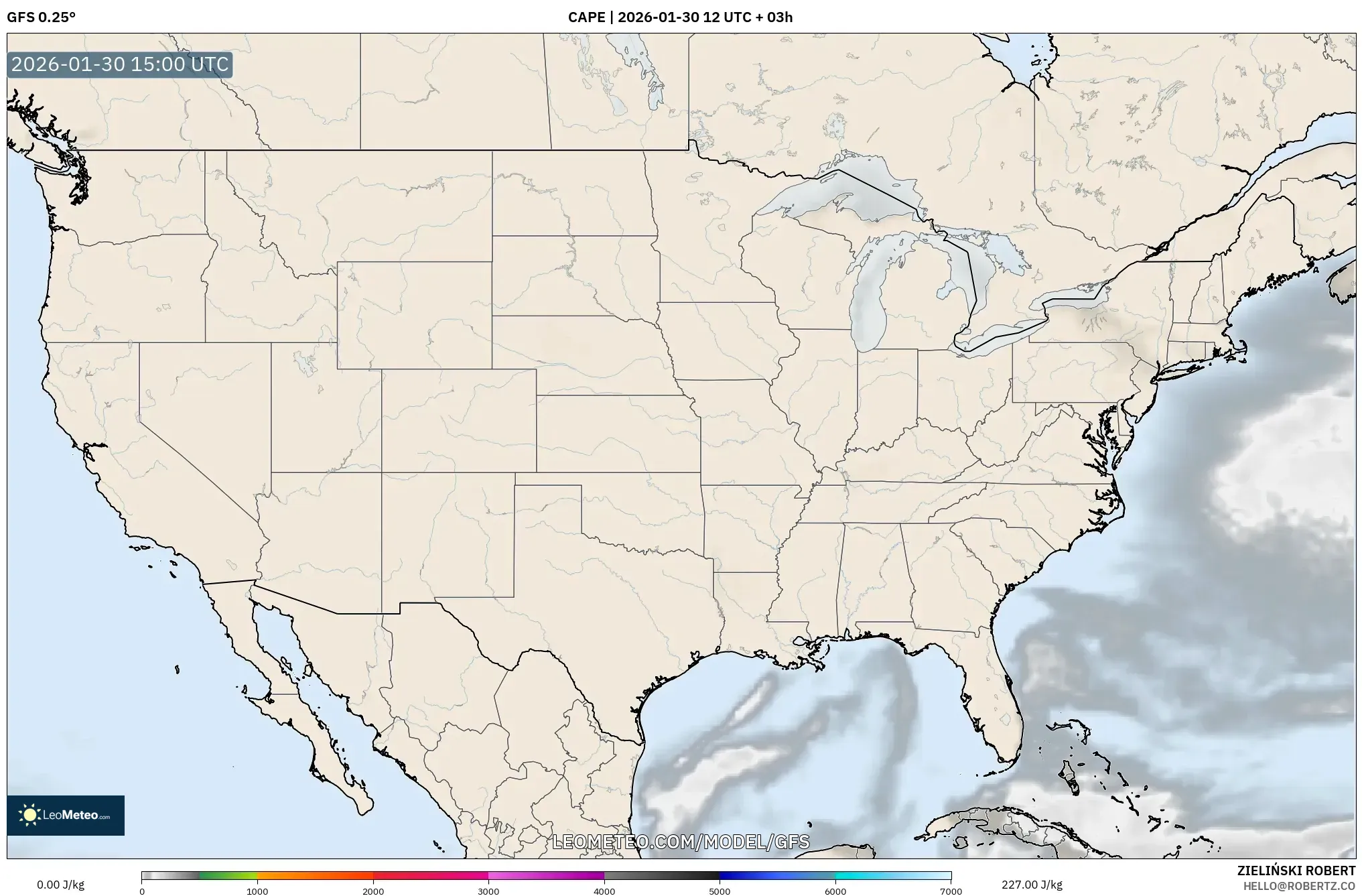 GFS model - United States, CAPE
