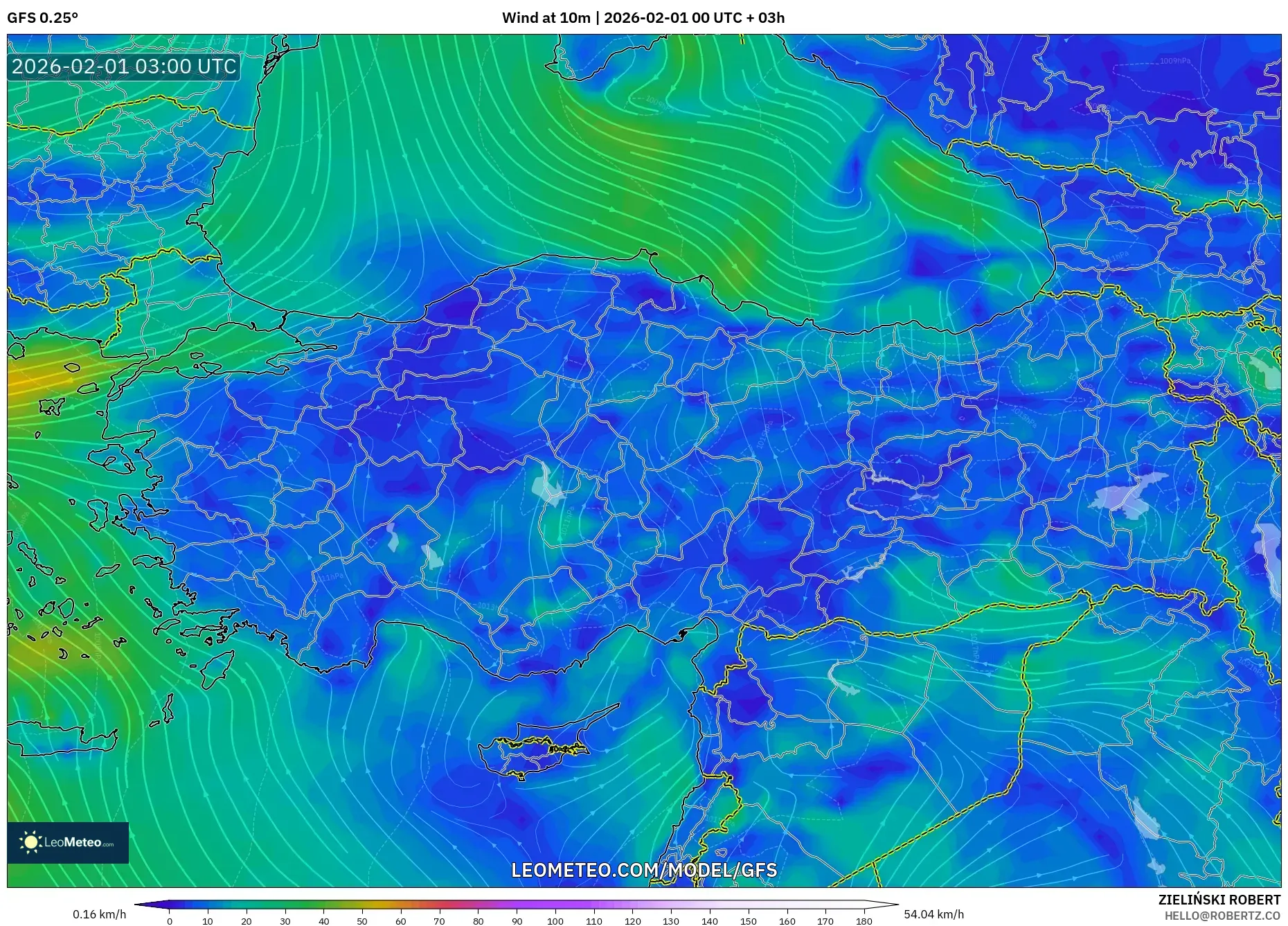 GFS model - Turkey, Wind at 10m