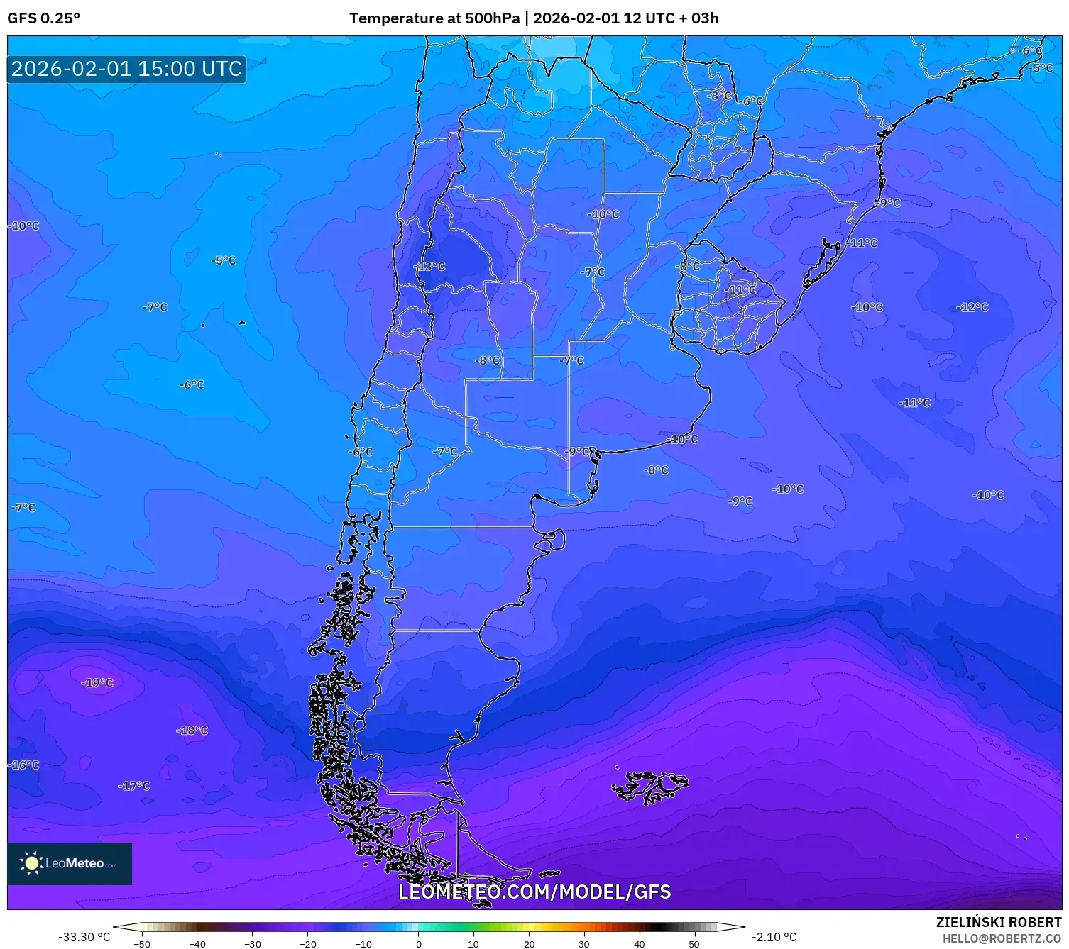 GFS model - Argentina, Temperature at 500hPa