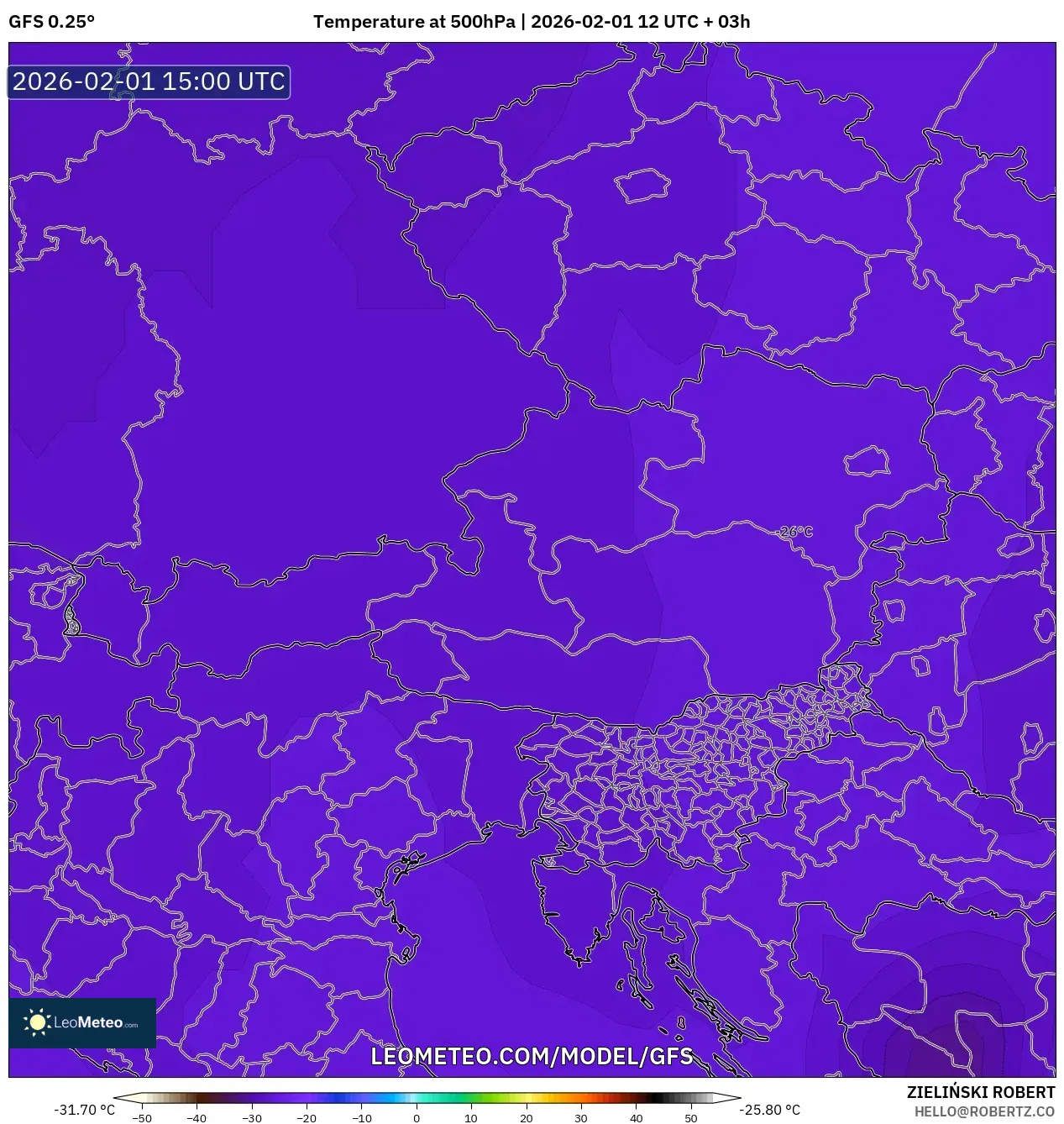 GFS model - Austria, Temperature at 500hPa