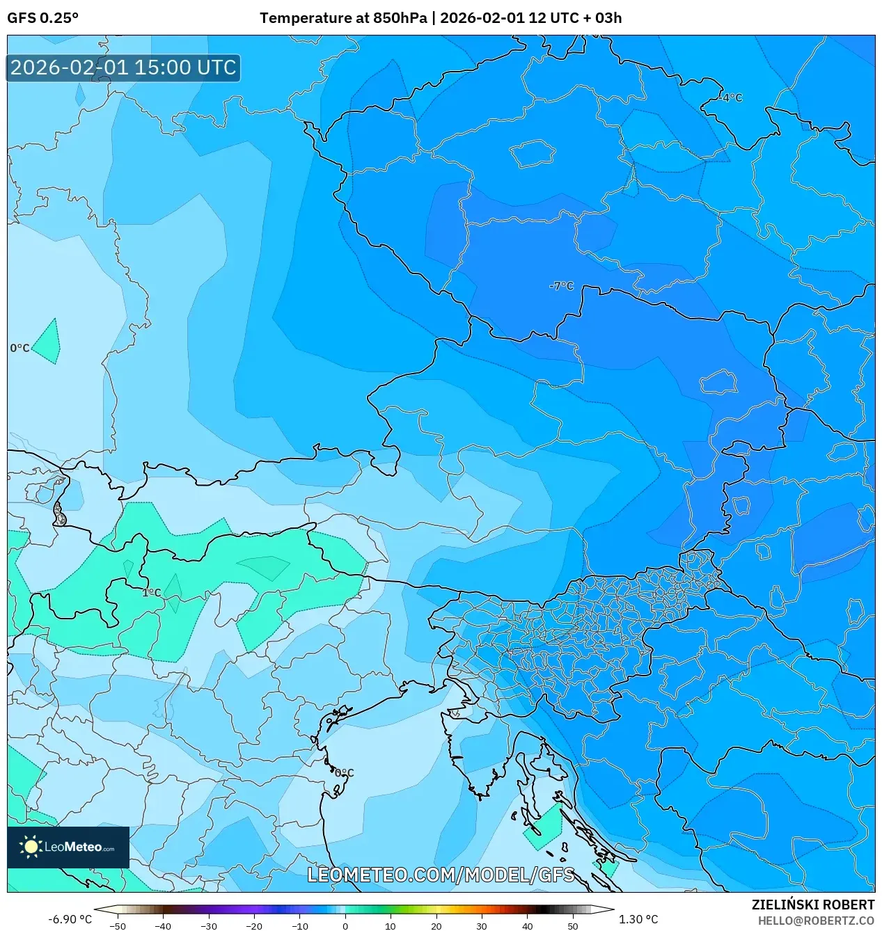 GFS model - Austria, Temperature at 850hPa