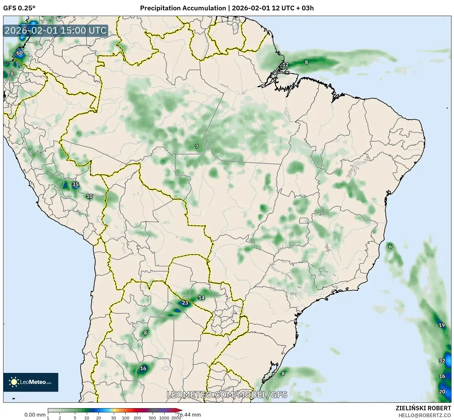 GFS model - Brazil, Precipitation Accumulation