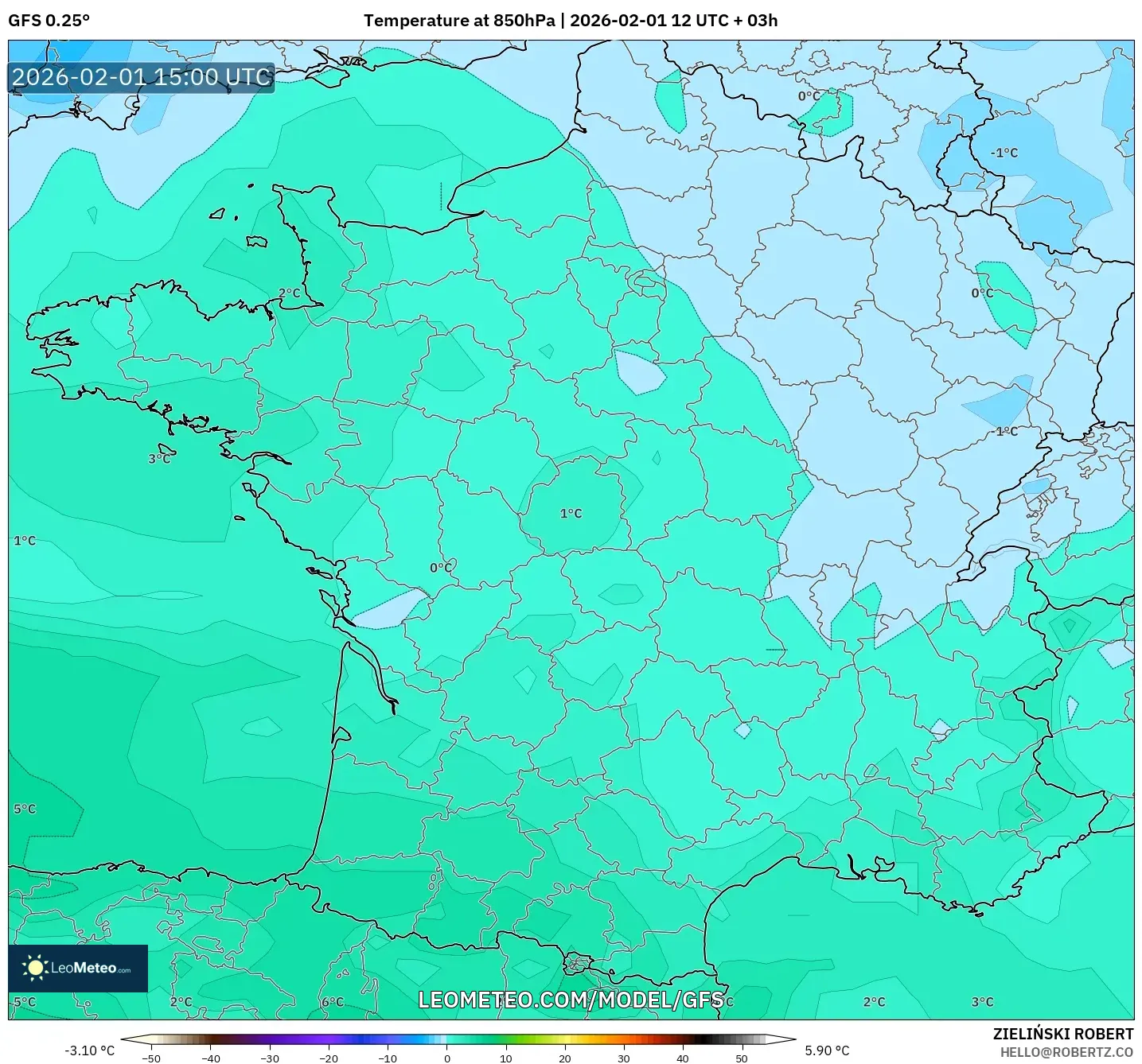 GFS model - France, Temperature at 850hPa
