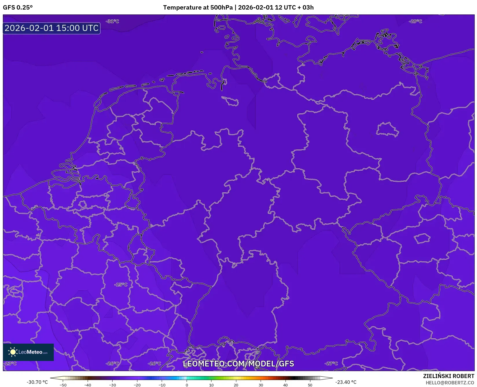GFS model - Germany, Temperature at 500hPa