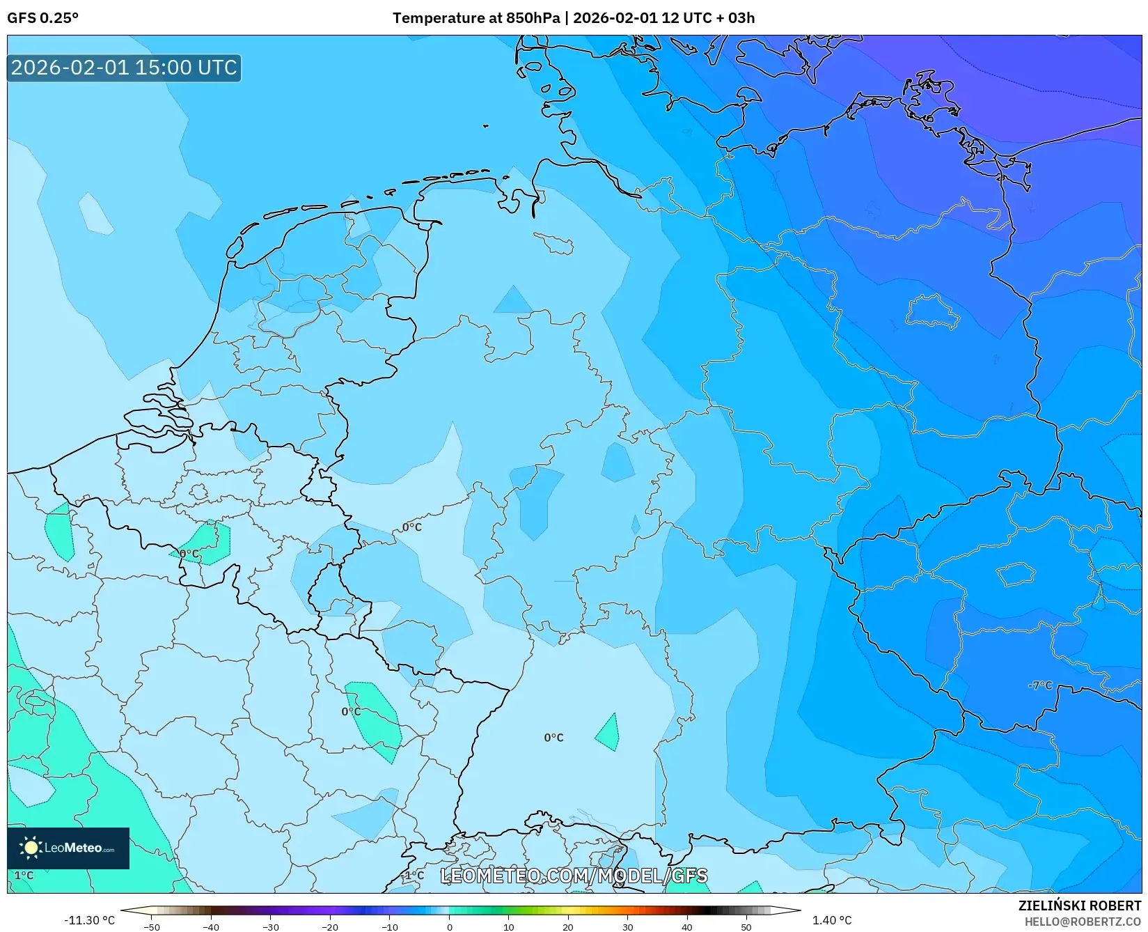 GFS model - Germany, Temperature at 850hPa