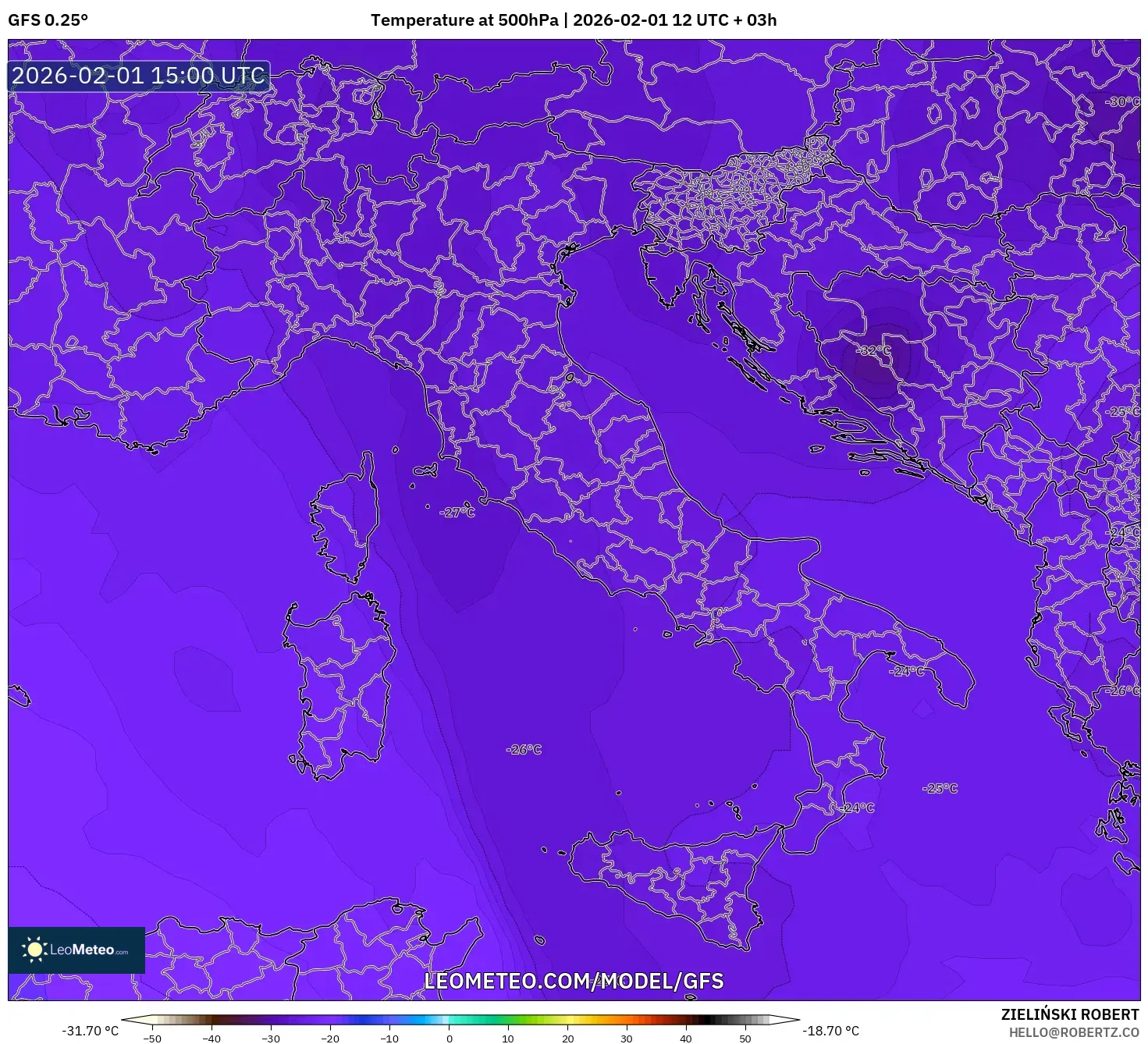 GFS model - Italy, Temperature at 500hPa