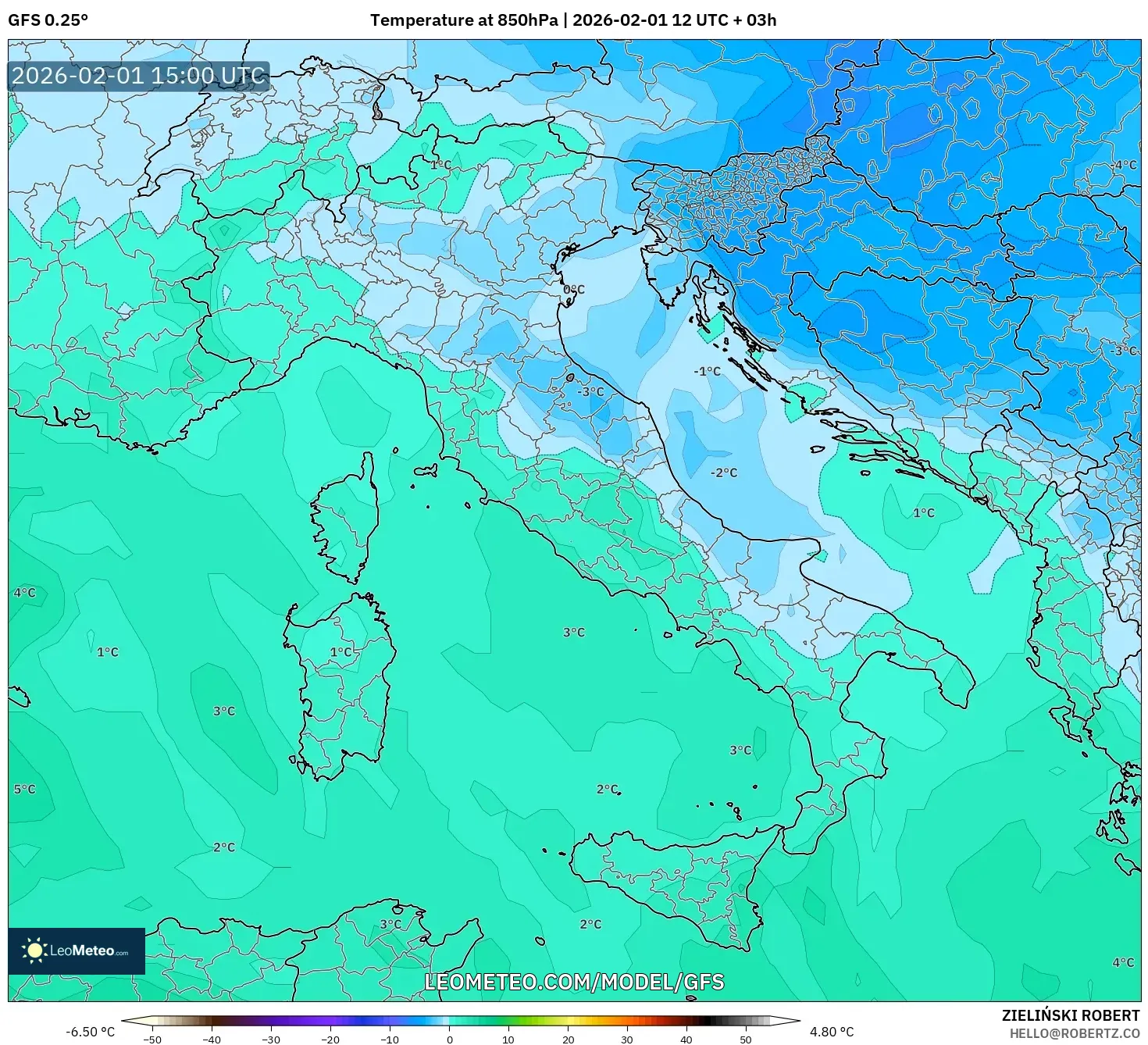 GFS model - Italy, Temperature at 850hPa