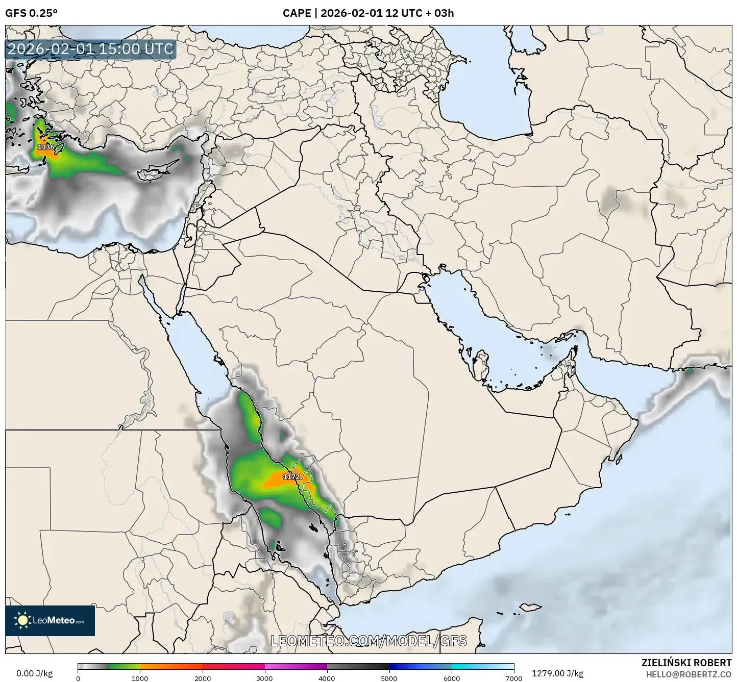 GFS model - Middle East, CAPE
