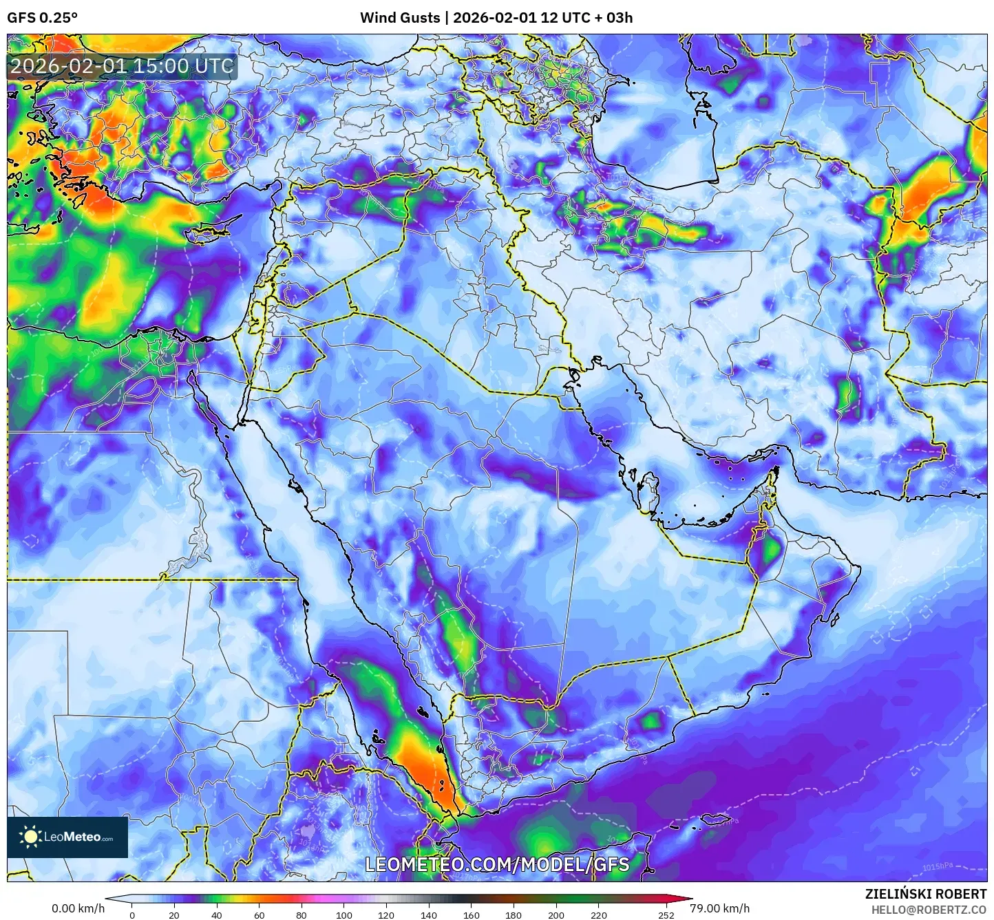GFS model - Middle East, Wind Gusts