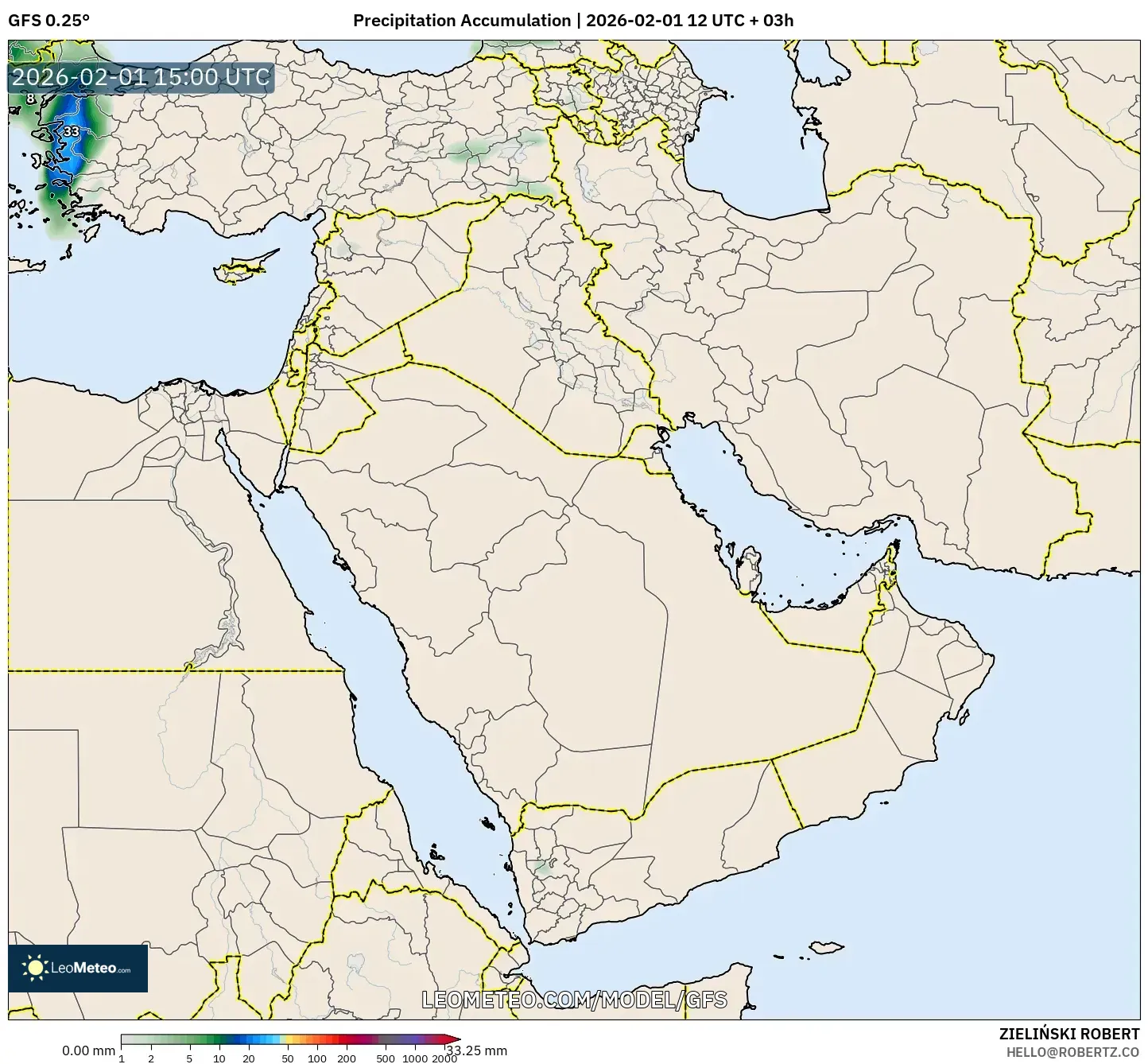 GFS model - Middle East, Precipitation Accumulation
