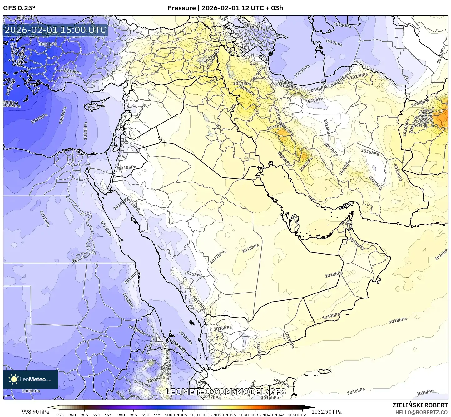 GFS model - Middle East, Pressure