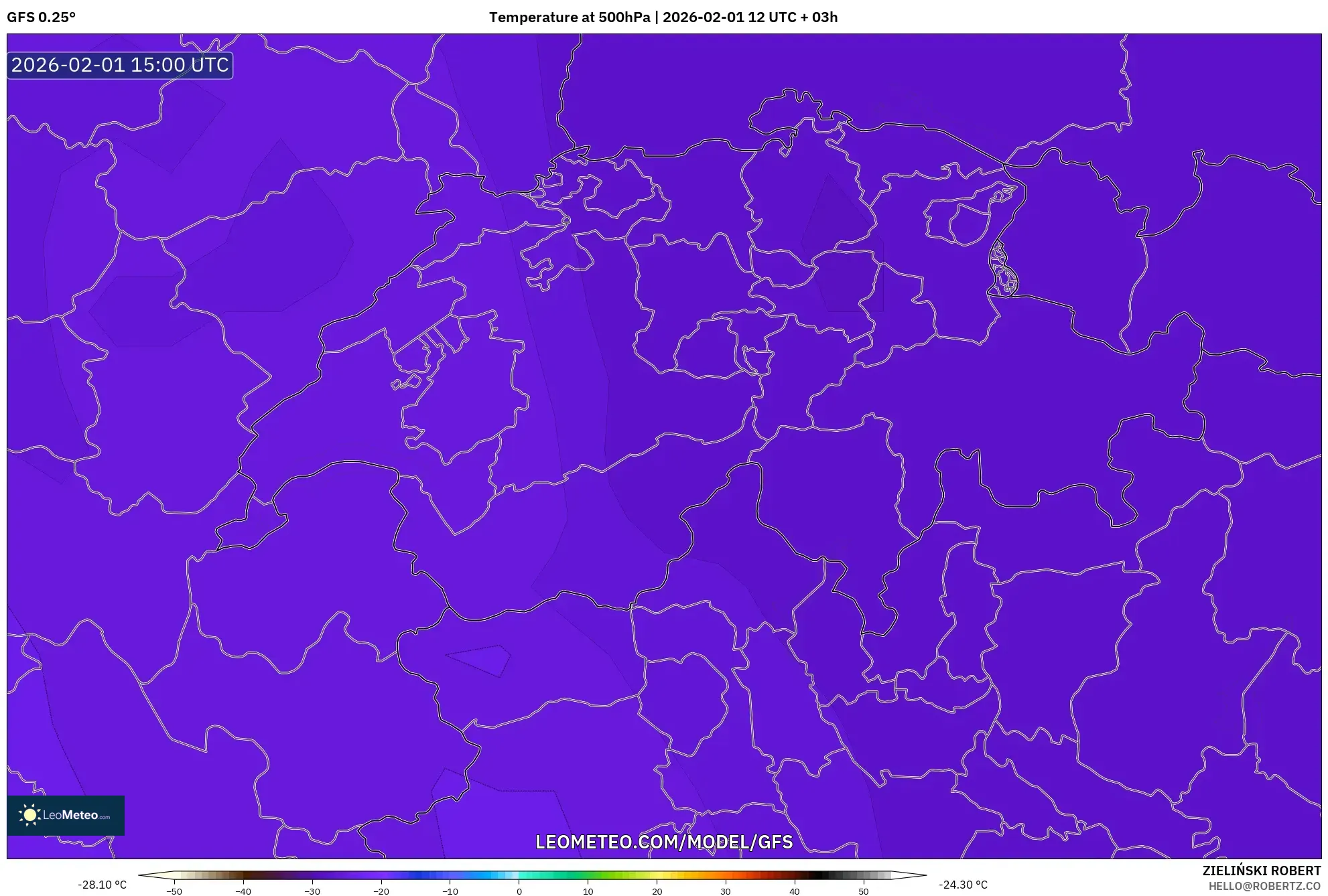 GFS model - Switzerland, Temperature at 500hPa