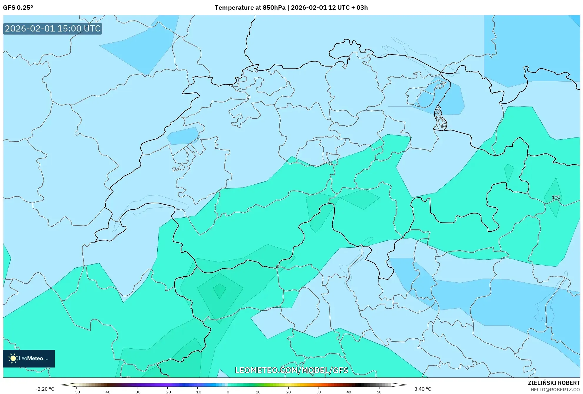 GFS model - Switzerland, Temperature at 850hPa