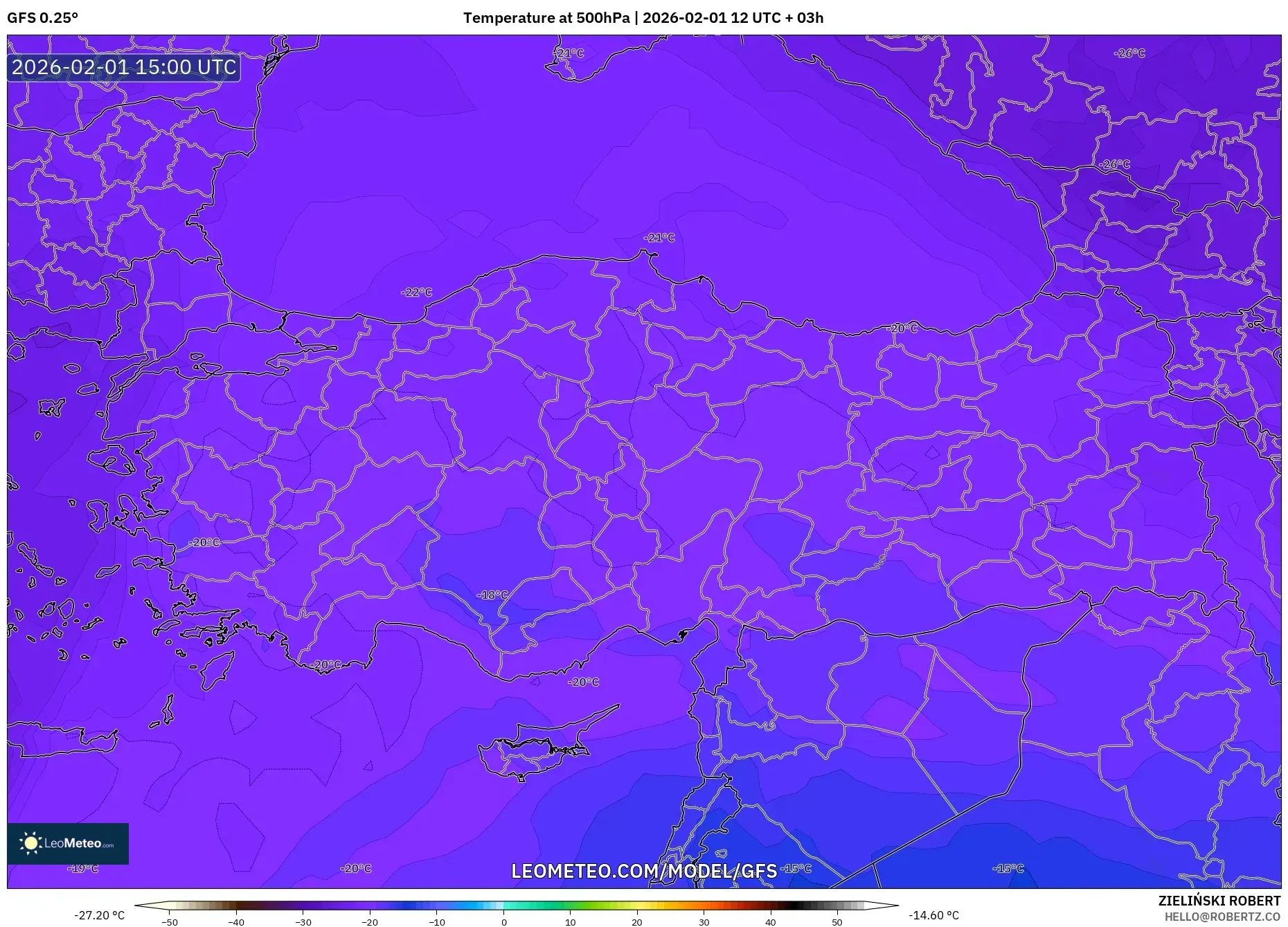 GFS model - Turkey, Temperature at 500hPa