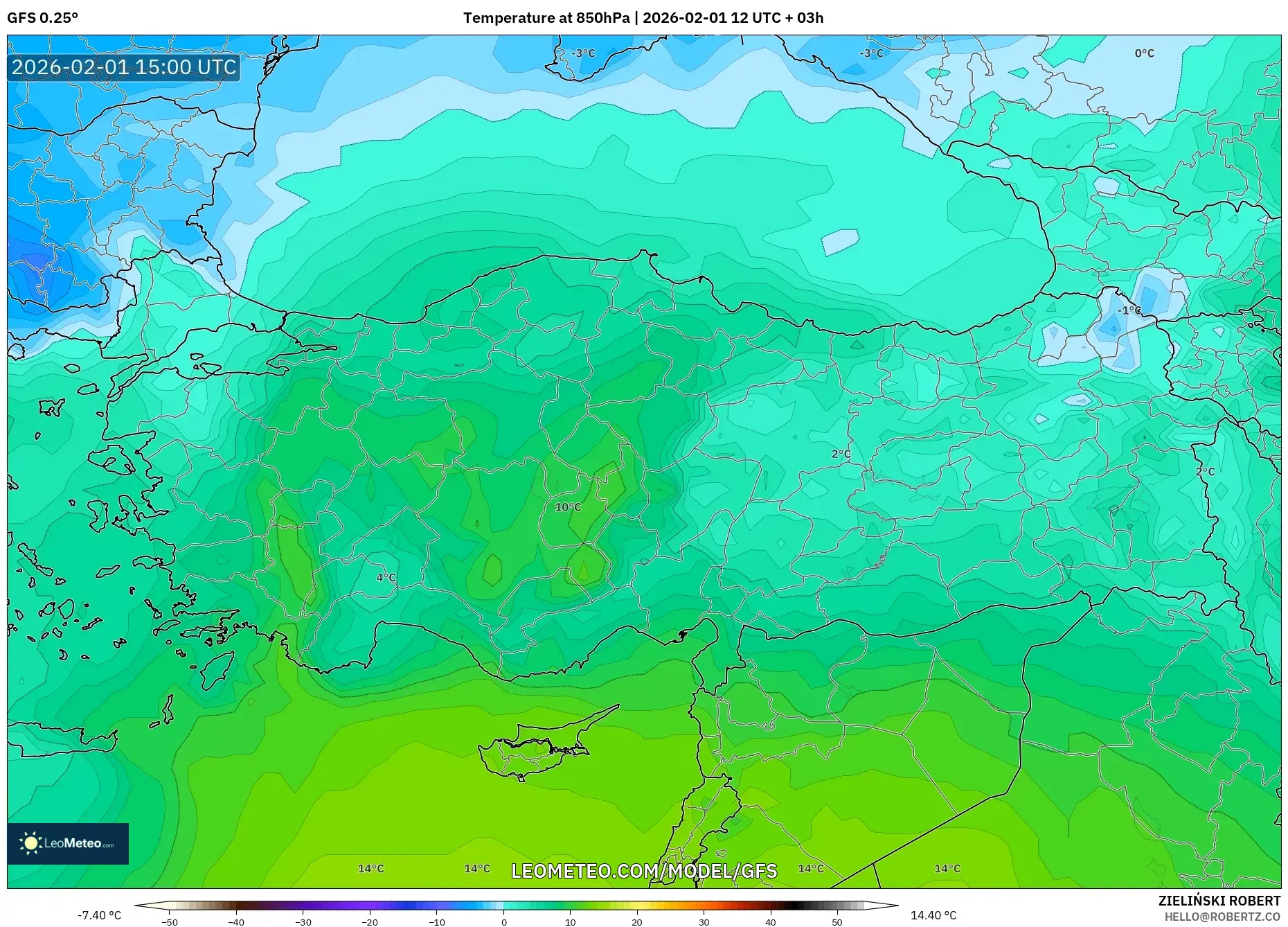 GFS model - Turkey, Temperature at 850hPa