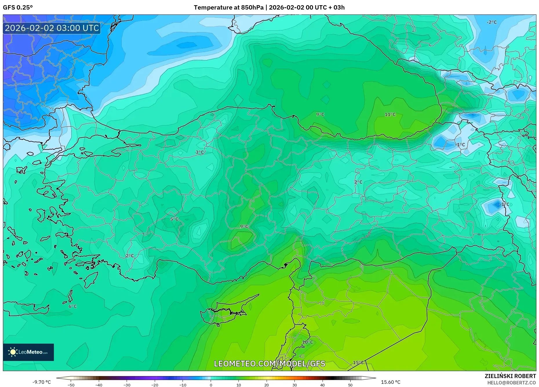 GFS model - Turkey, Temperature at 850hPa