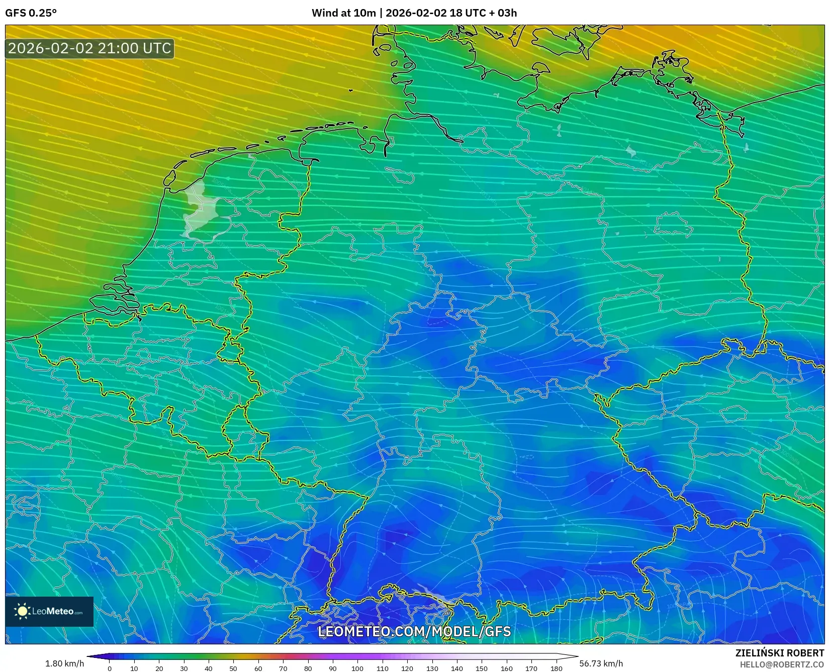 GFS model - Germany, Wind at 10m